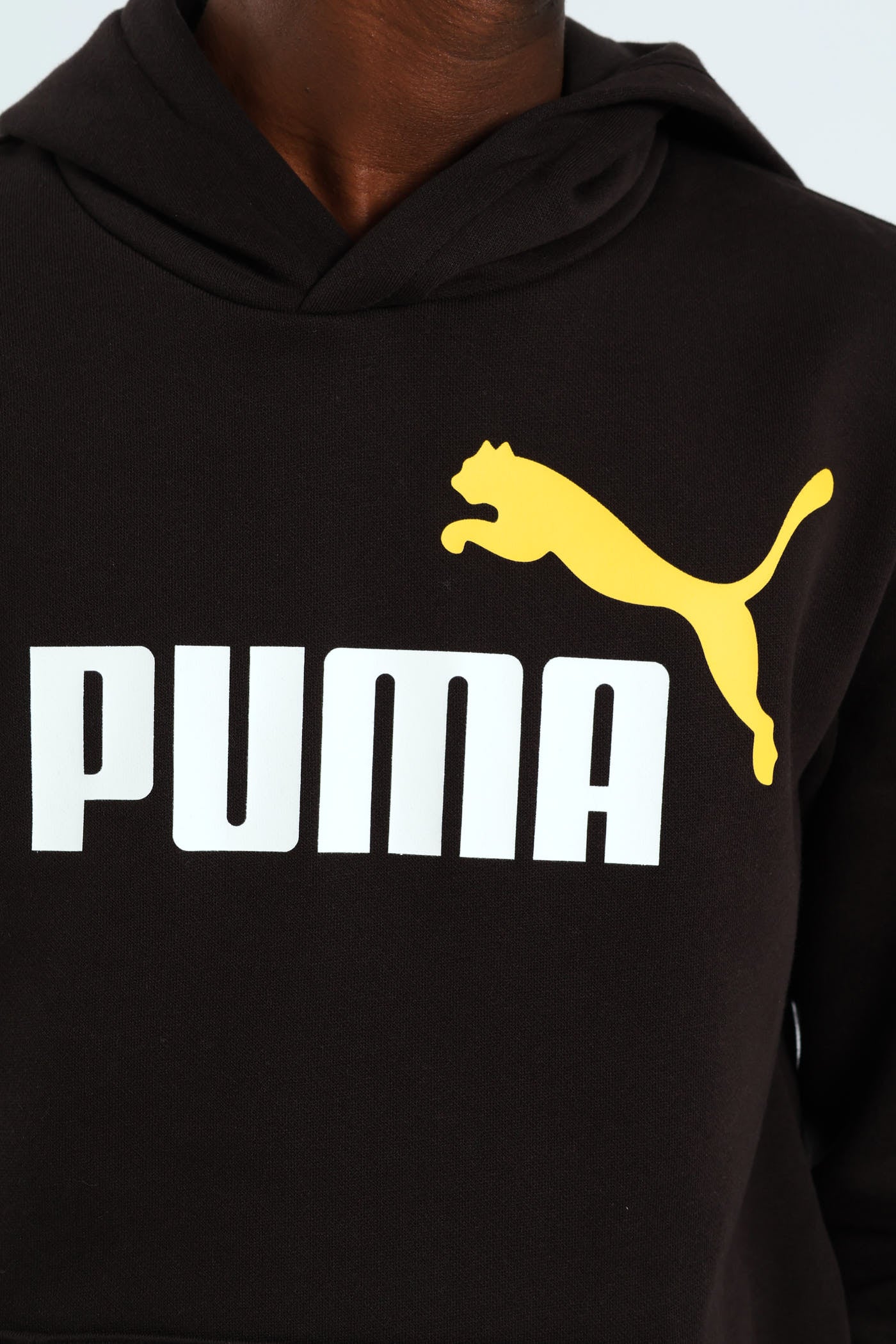 Boys Essential 2 Tone No.1 Logo Fleece Hoodie - Black/Yellow - Image 2