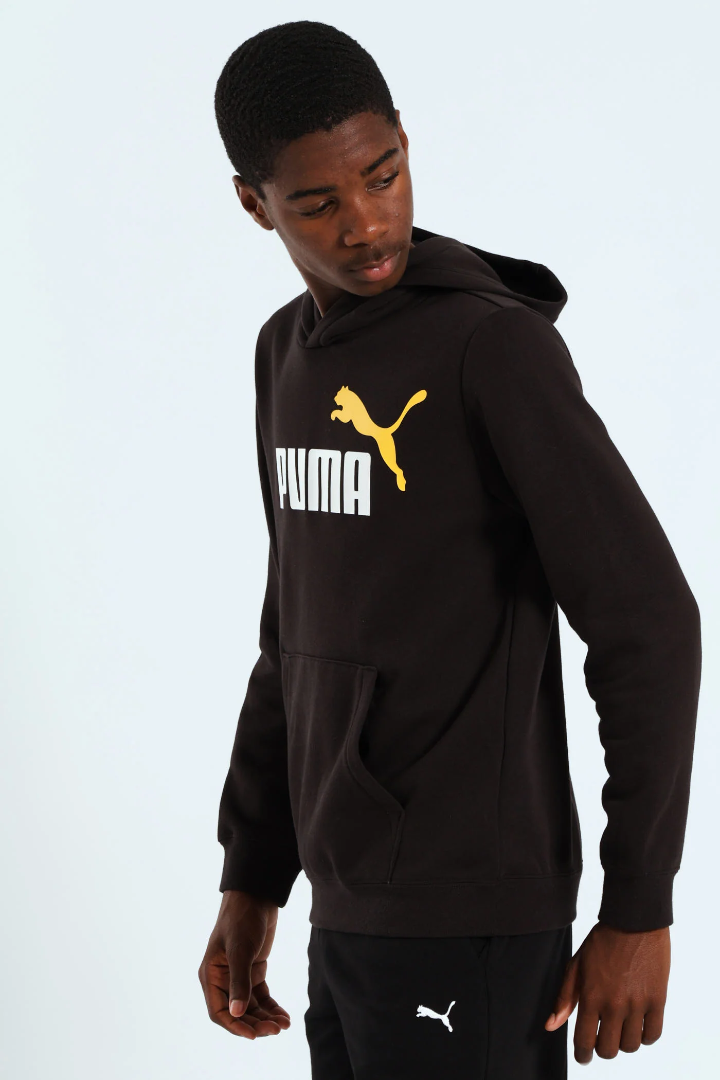 Boys Essential 2 Tone No.1 Logo Fleece Hoodie - Black/Yellow - Image 3