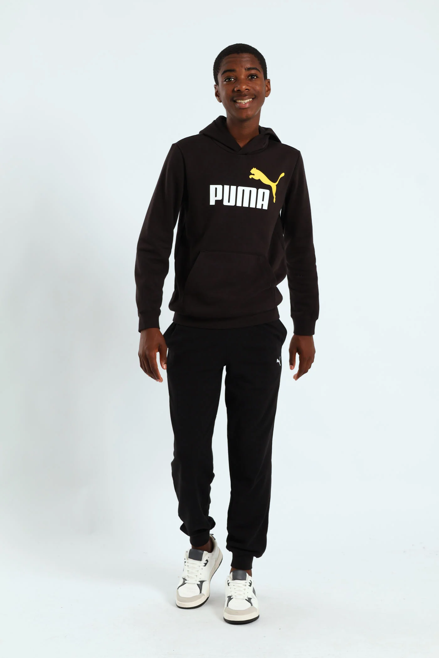 Boys Essential 2 Tone No.1 Logo Fleece Hoodie - Black/Yellow - Image 5