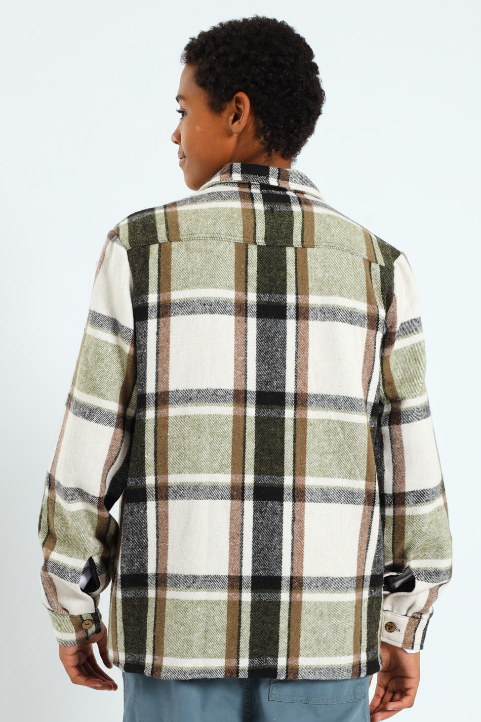 Boys Flannel Check Shacket - Cream - Image 4