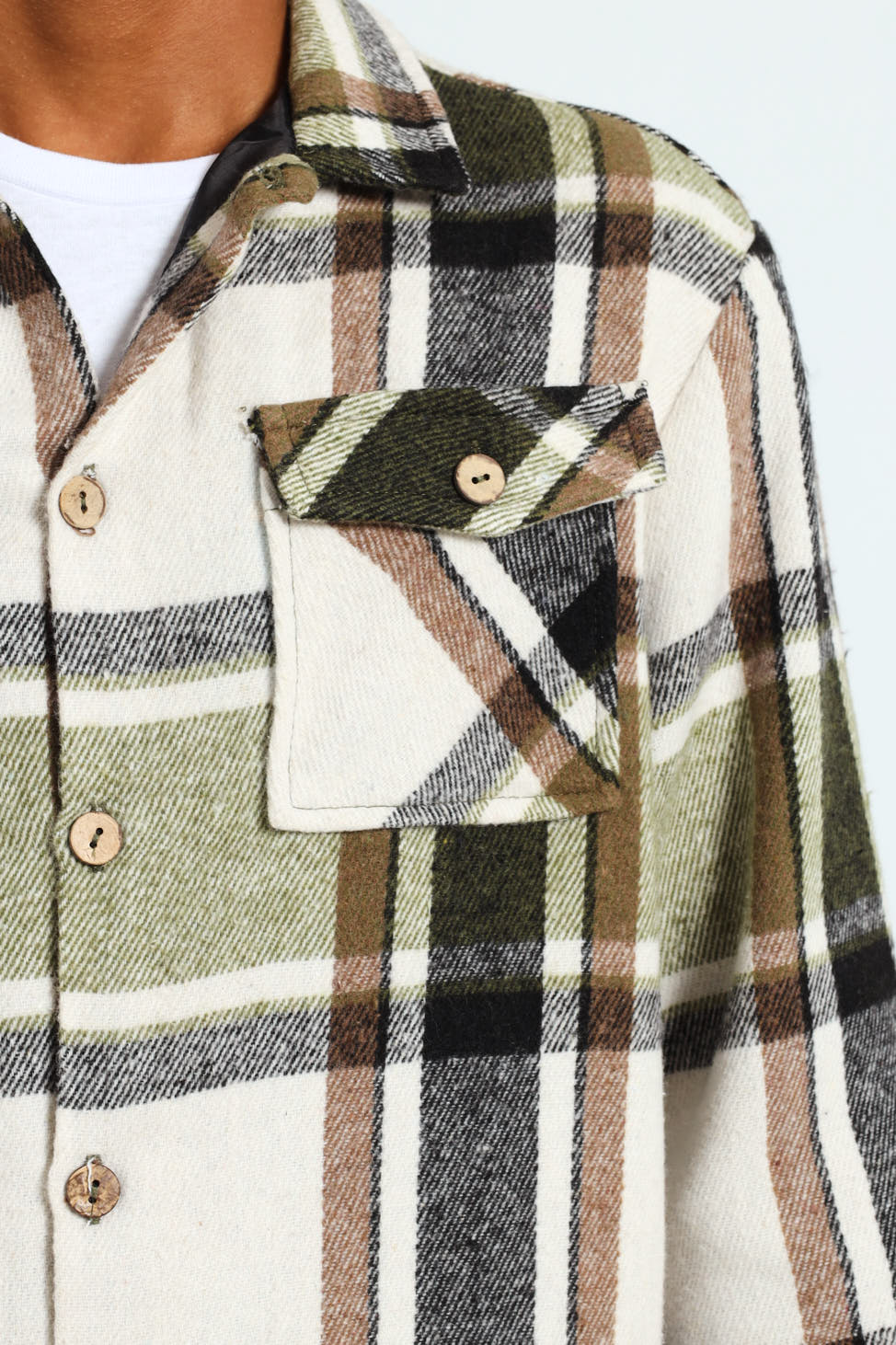 Boys Flannel Check Shacket - Cream - Image 5