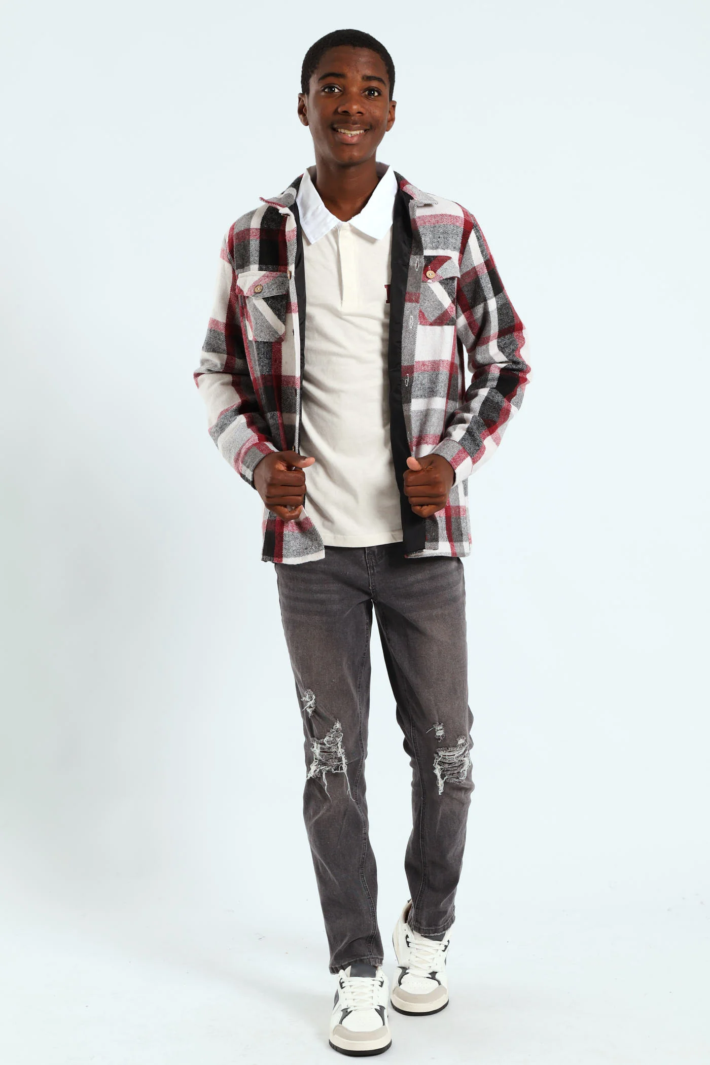 Boys Flannel Shacket - Burgundy - Image 2