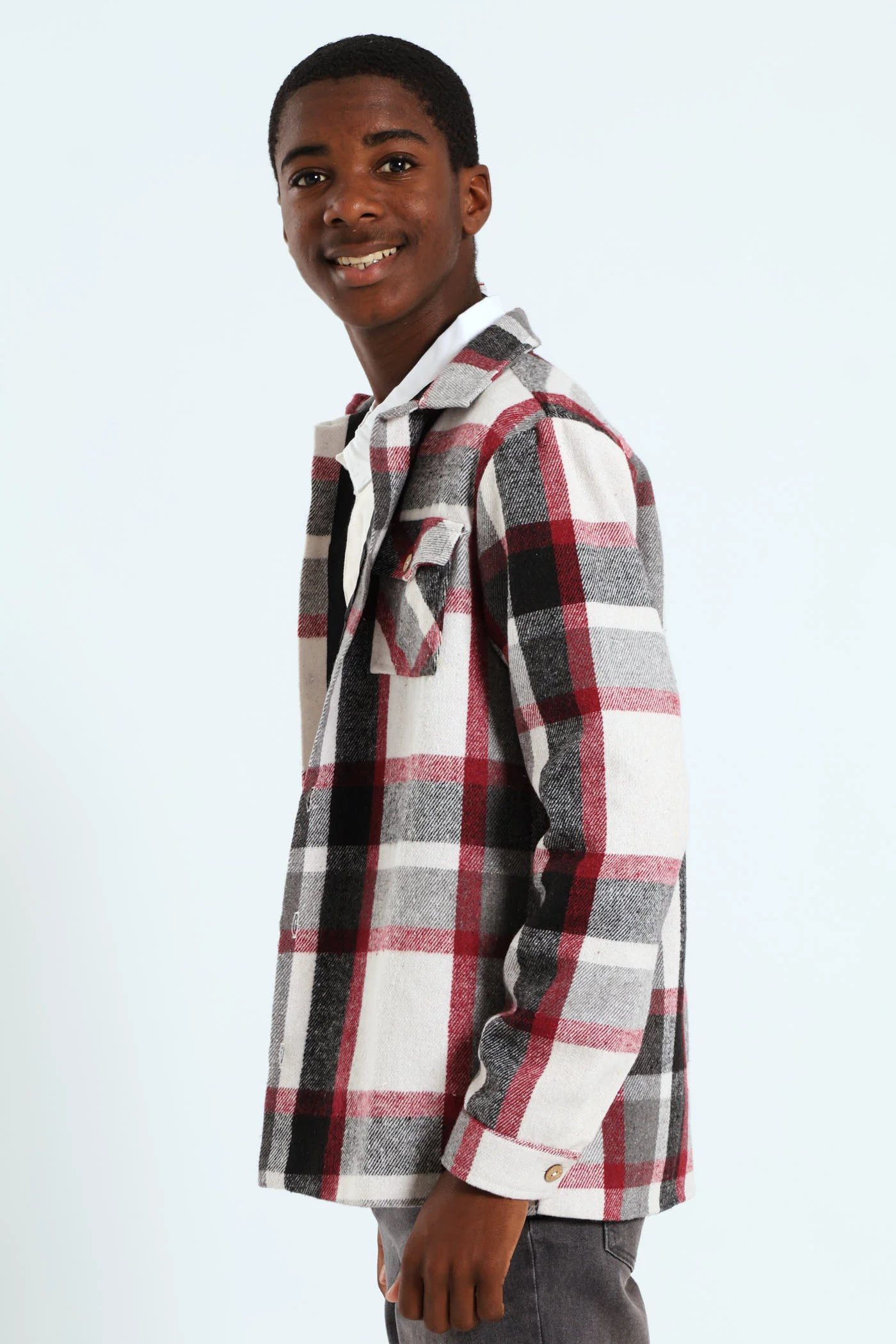 Boys Flannel Shacket - Burgundy - Image 3