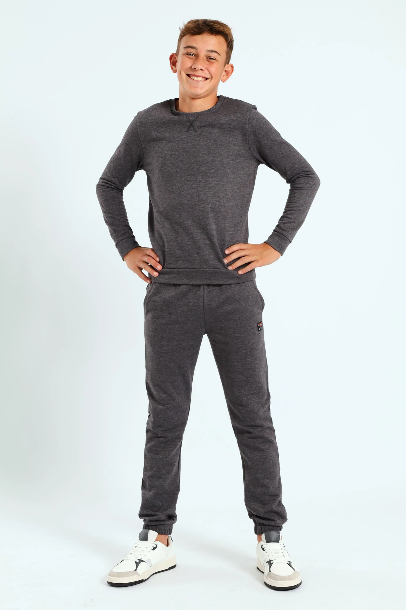 Boys Fleece Crew Top - Charcoal Melange - Image 2