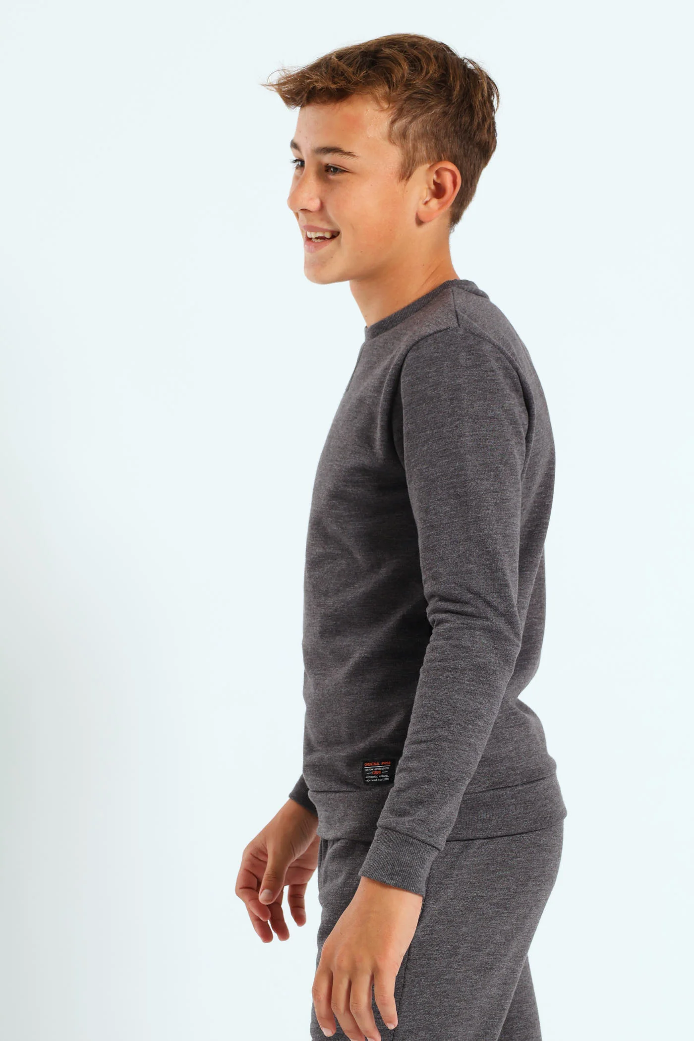 Boys Fleece Crew Top - Charcoal Melange - Image 3