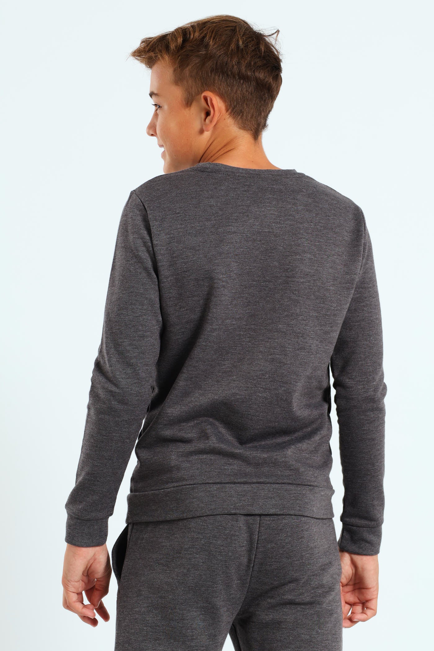 Boys Fleece Crew Top - Charcoal Melange - Image 4