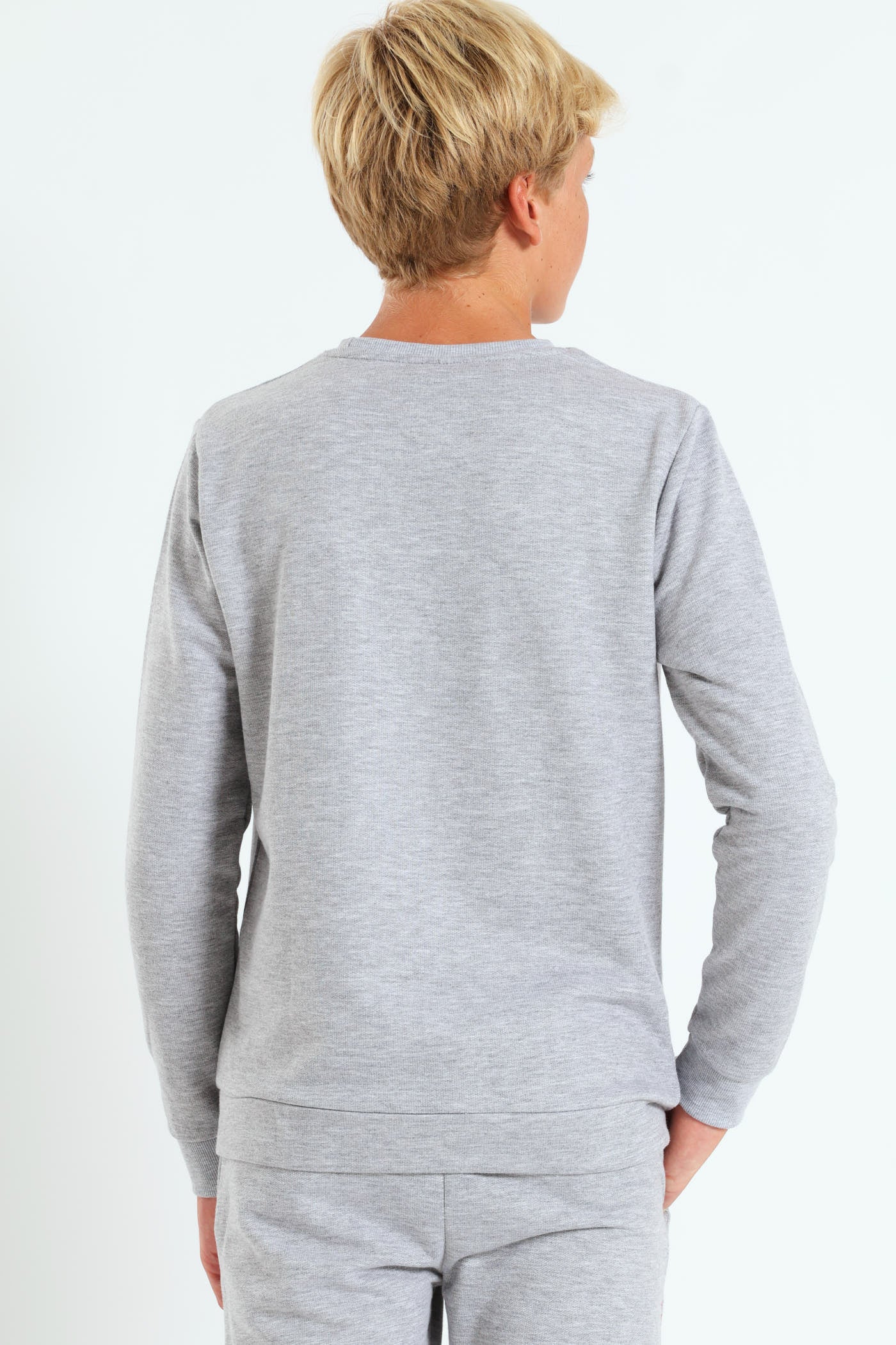 Boys Fleece Crew Top - Grey Melange - Image 3