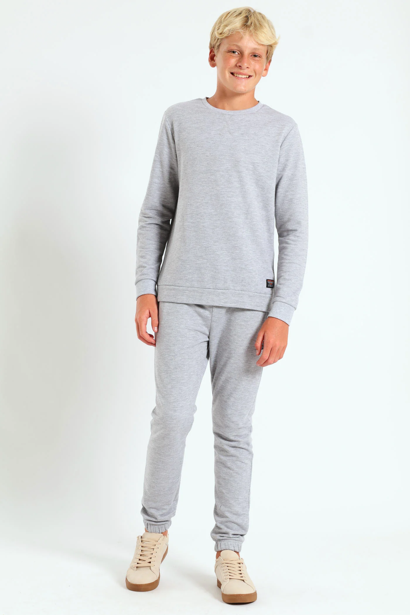 Boys Fleece Crew Top - Grey Melange - Image 4