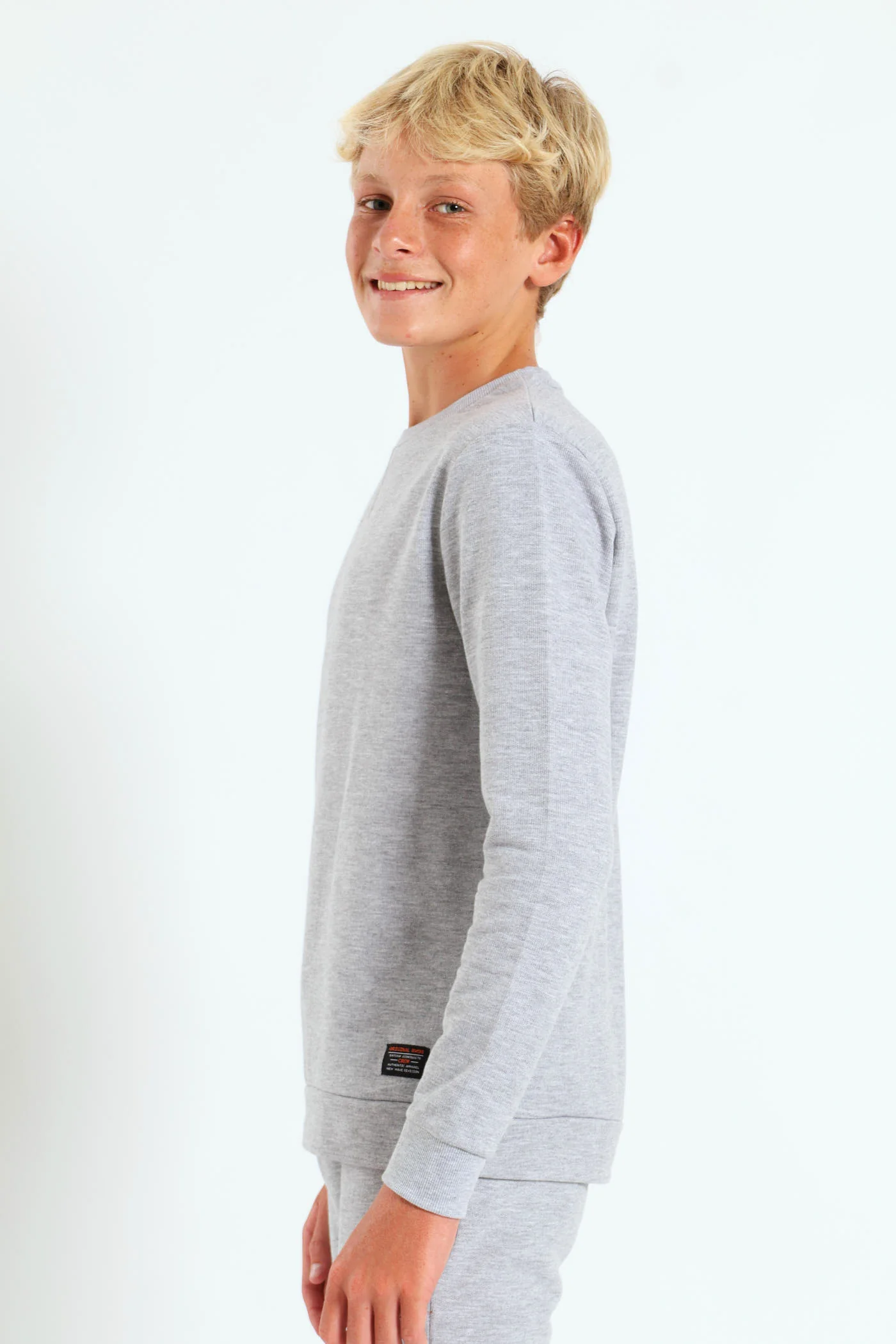Boys Fleece Crew Top - Grey Melange - Image 5