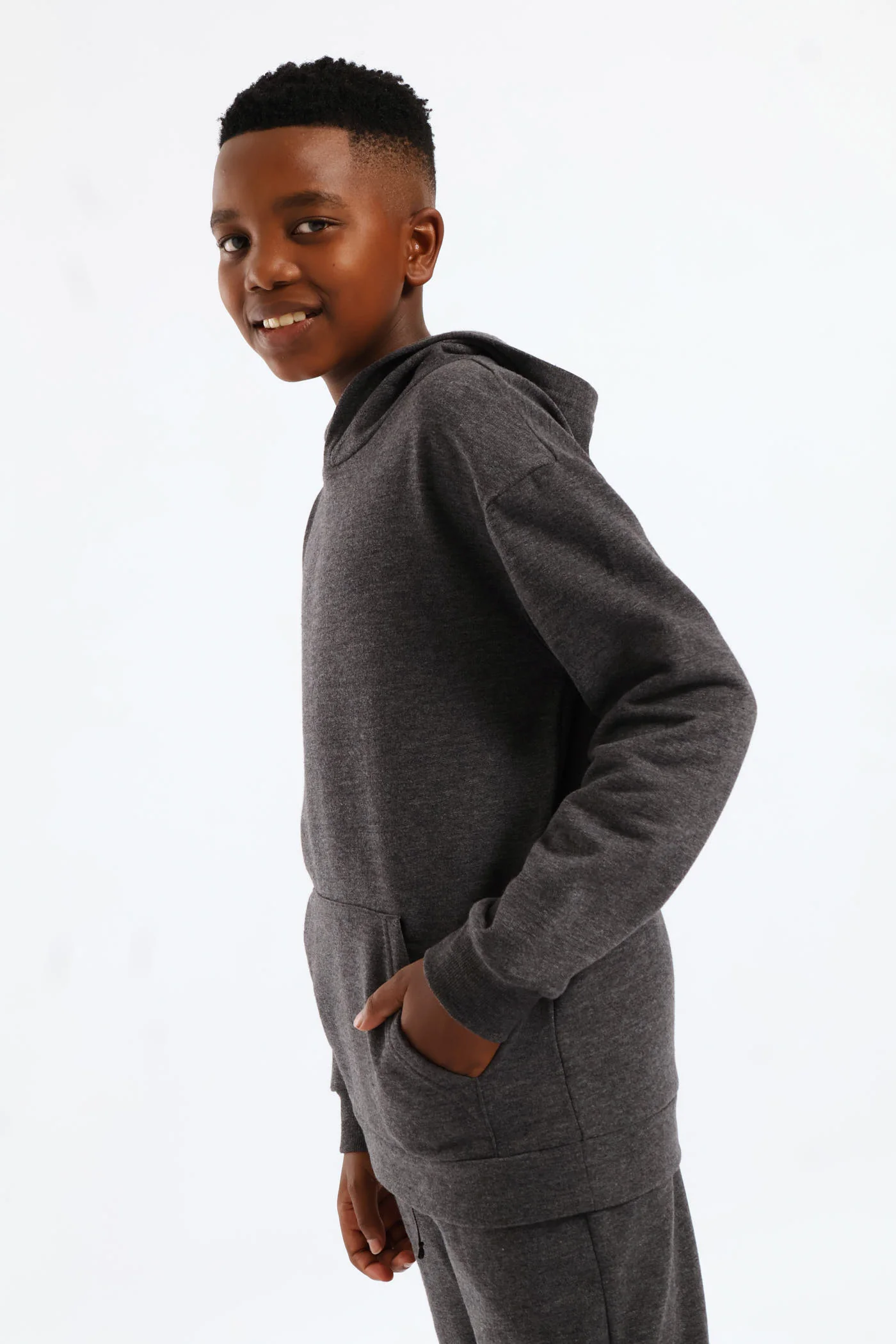 Boys Fleece Hoody - Charcoal Melange - Image 2