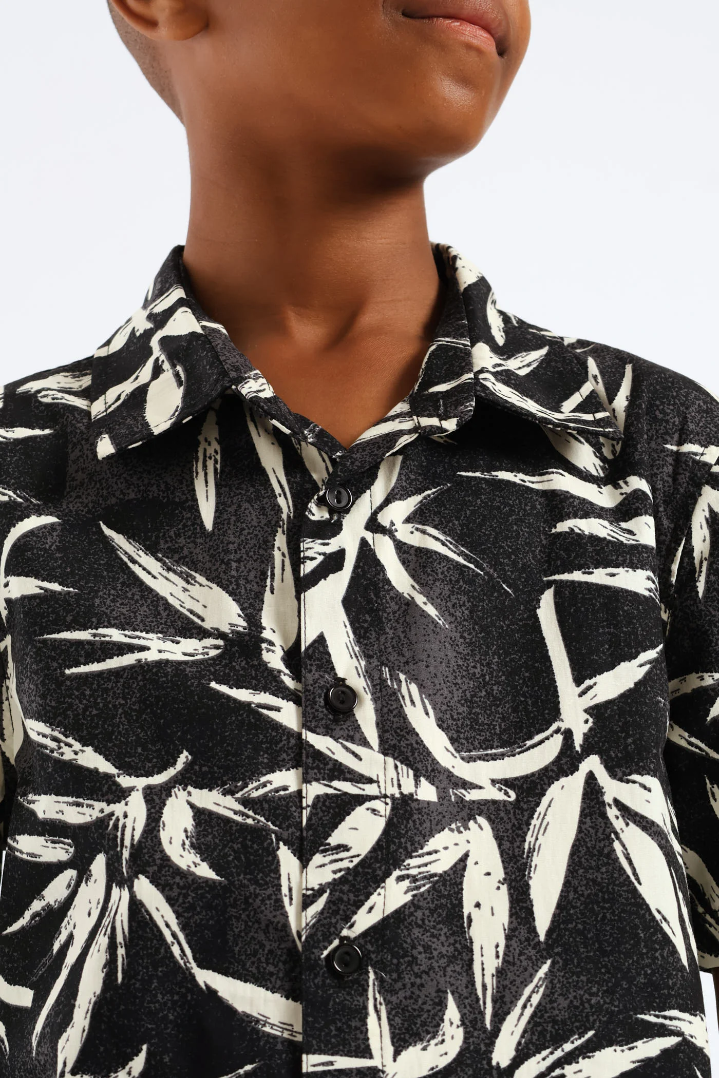 Boys Foliage Print Shirt - Charcoal/Cream - Image 3