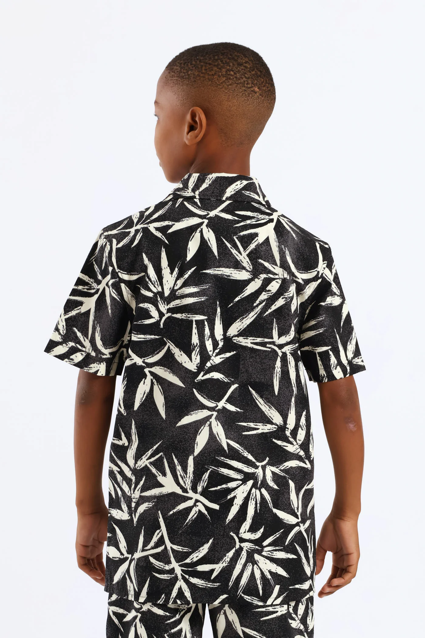 Boys Foliage Print Shirt - Charcoal/Cream - Image 5