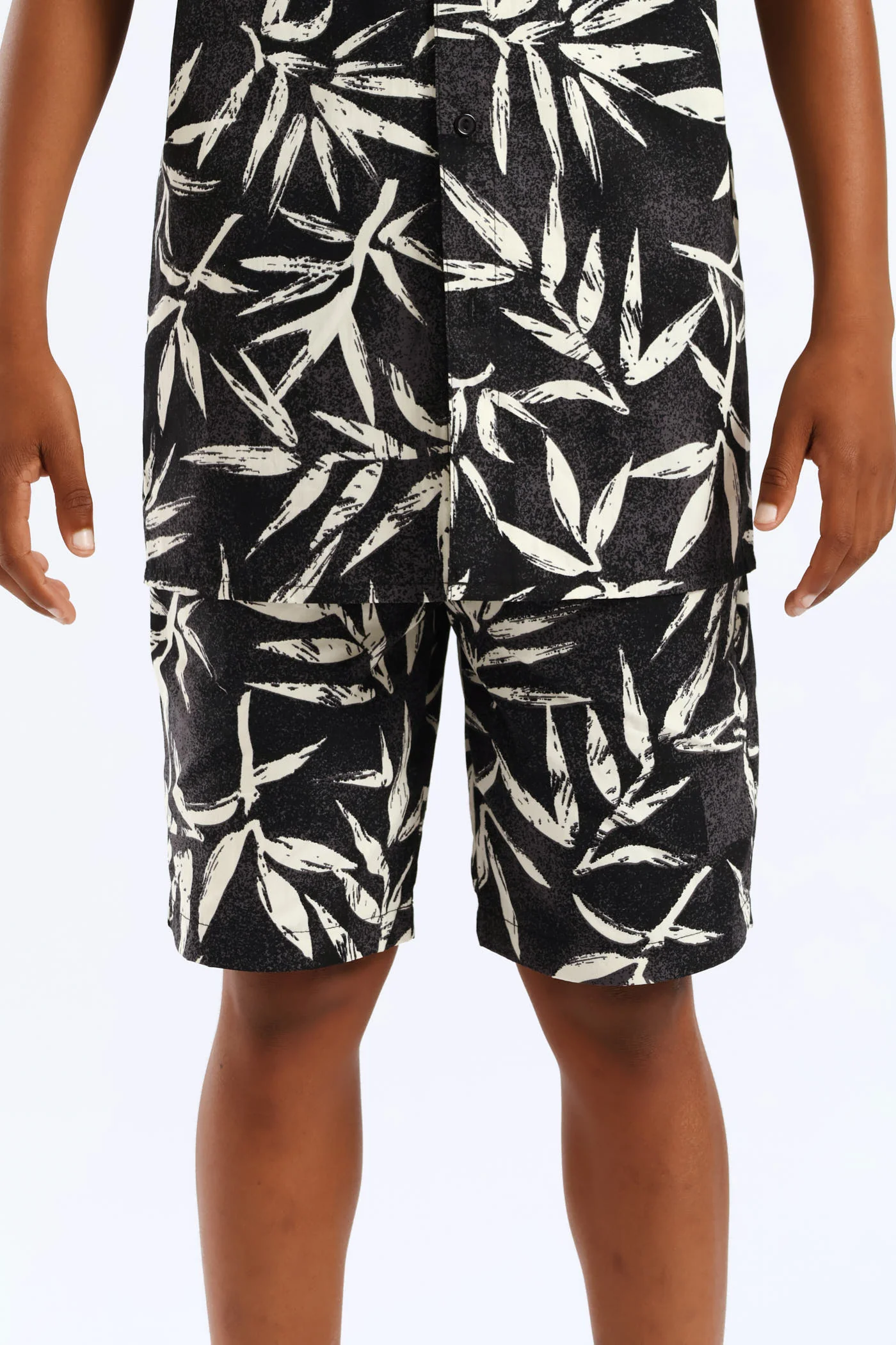 Boys Foliage Print Short - Charcoal/Cream - Image 3