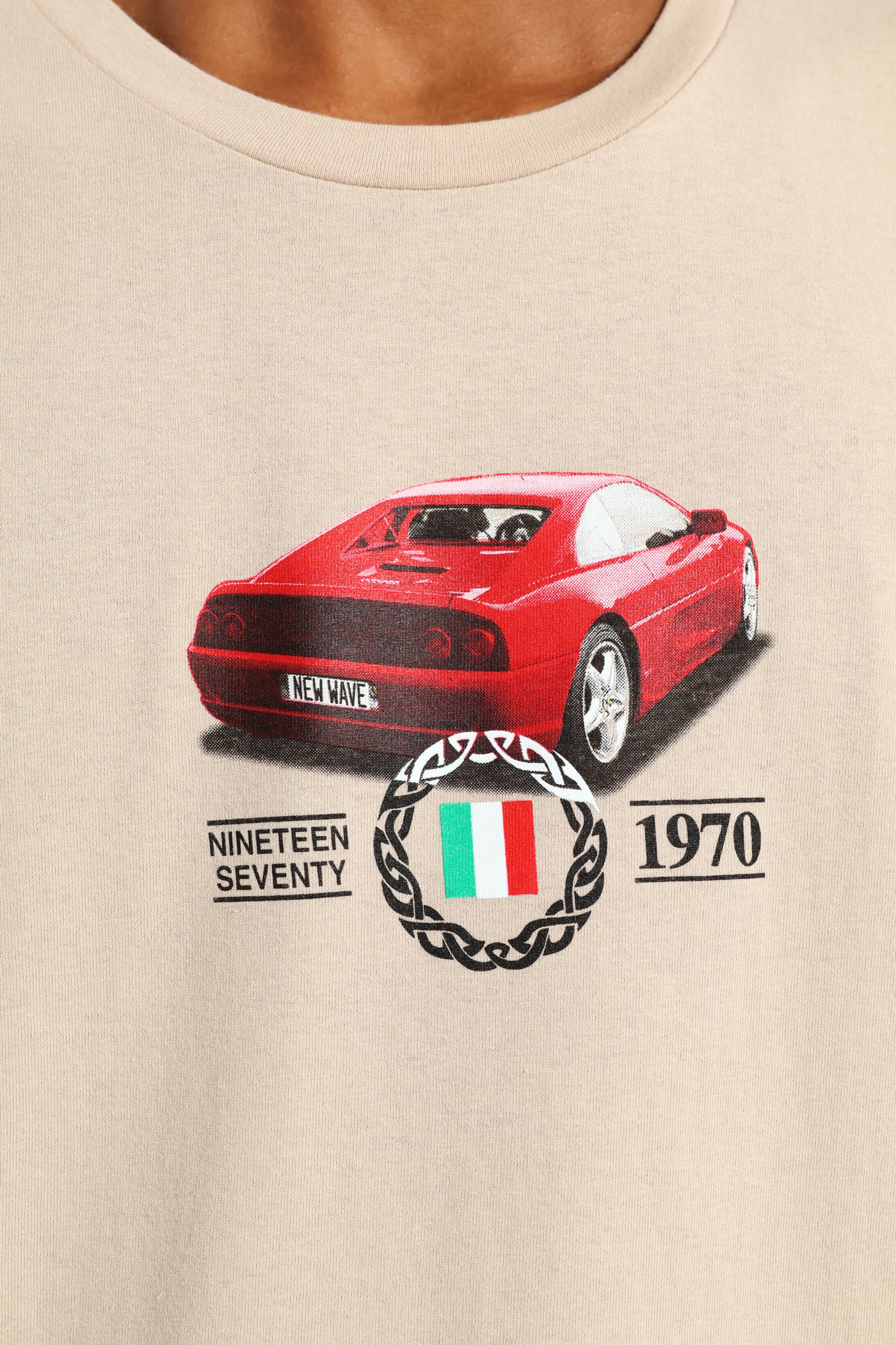 Boys Front & Back Italian Car Print Tee - Stone - Image 4