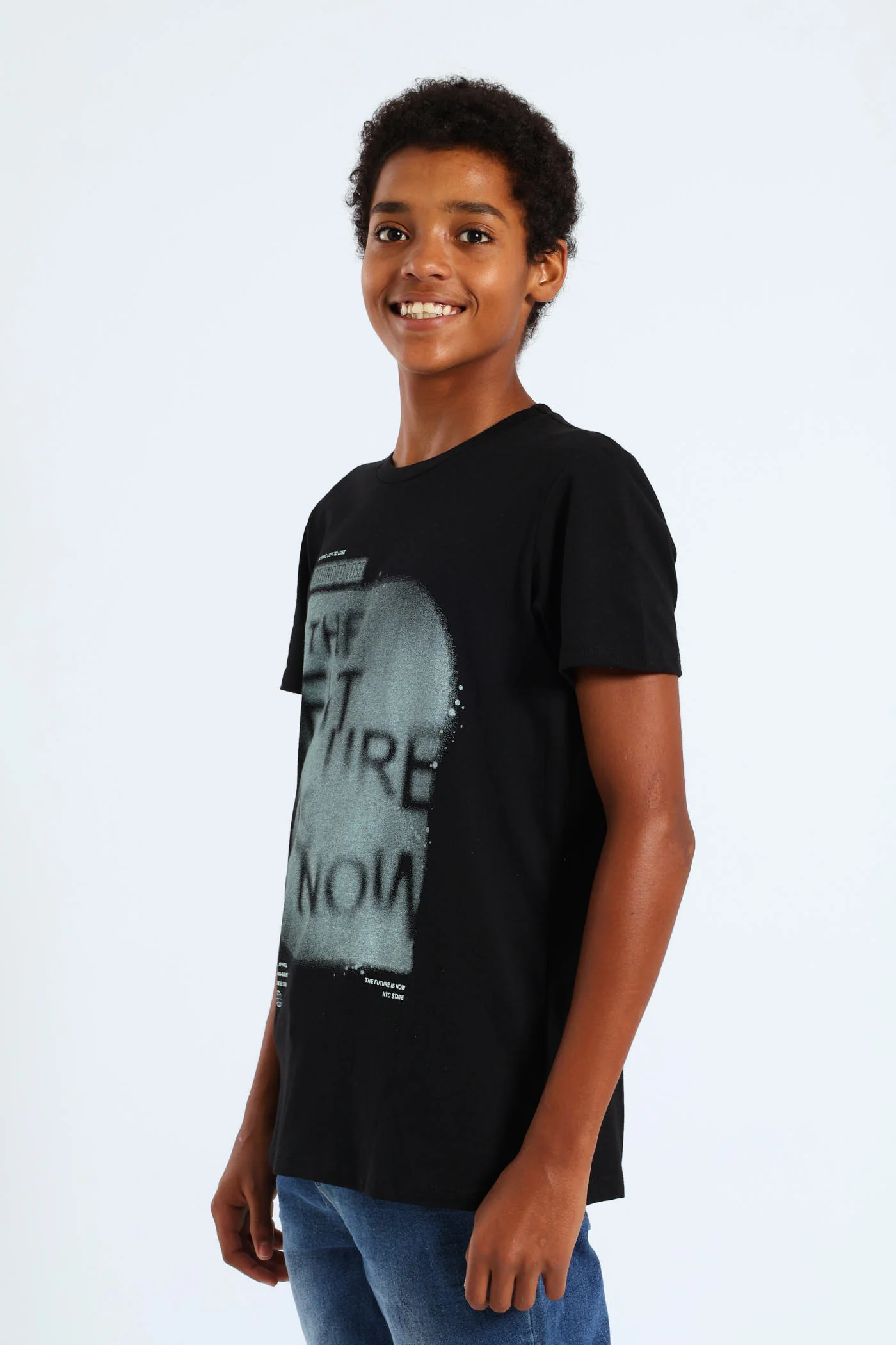 Boys Future Is Now Print Tee - Black - Image 4
