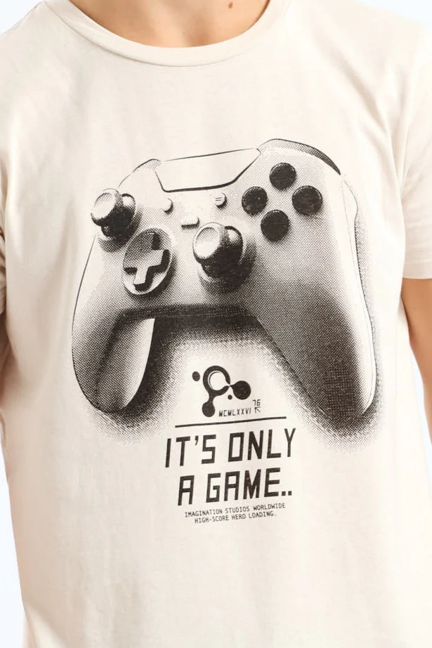 Boys Game Mode Print Tee - Light Stone - Image 2
