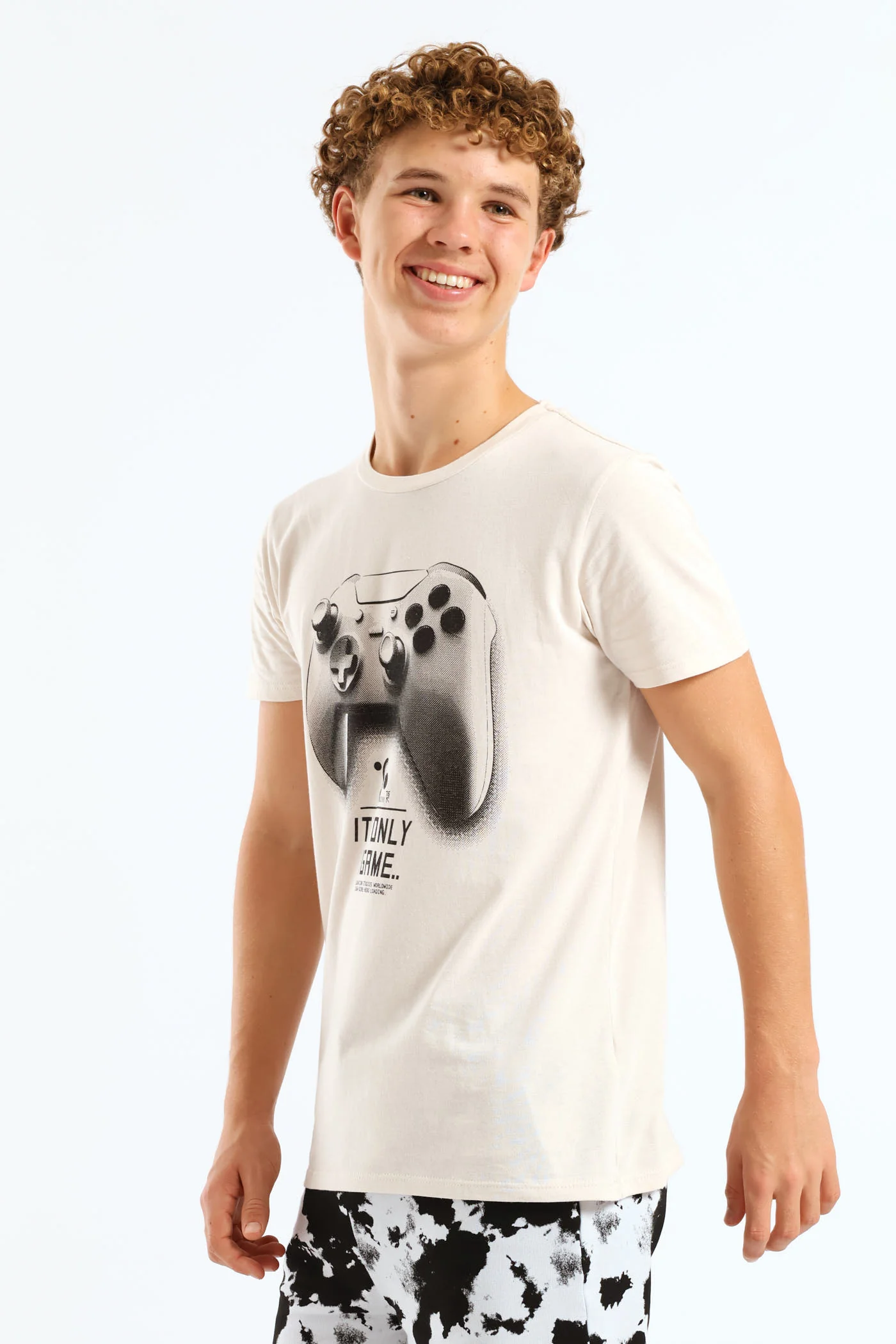Boys Game Mode Print Tee - Light Stone - Image 4