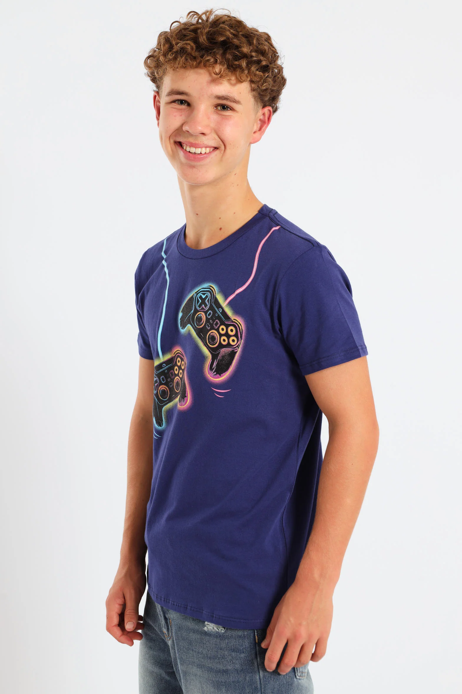 Boys Gamer Control Print Tee - Navy - Image 2
