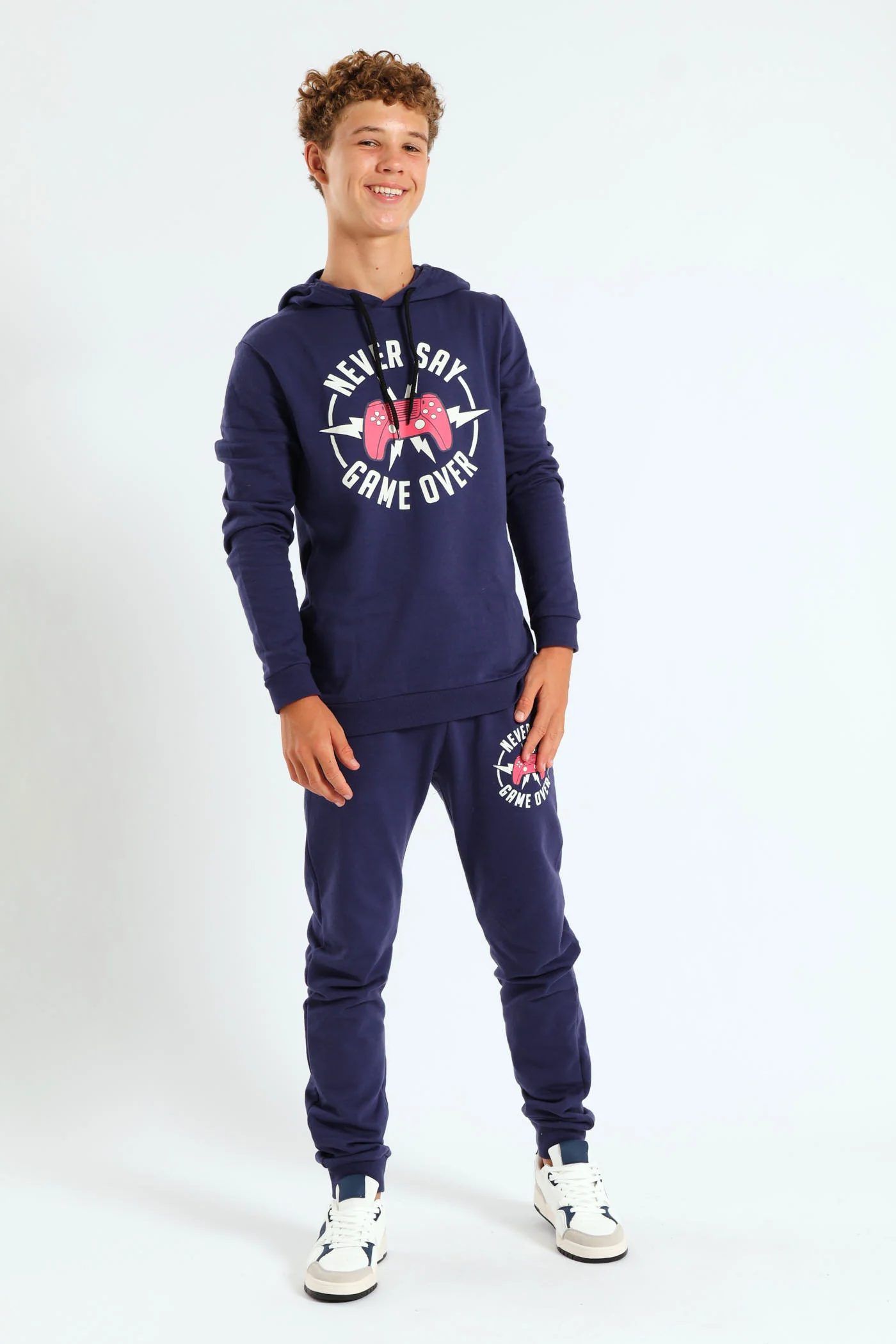Boys Gamer Print Fleece Hoody - Navy - Image 5
