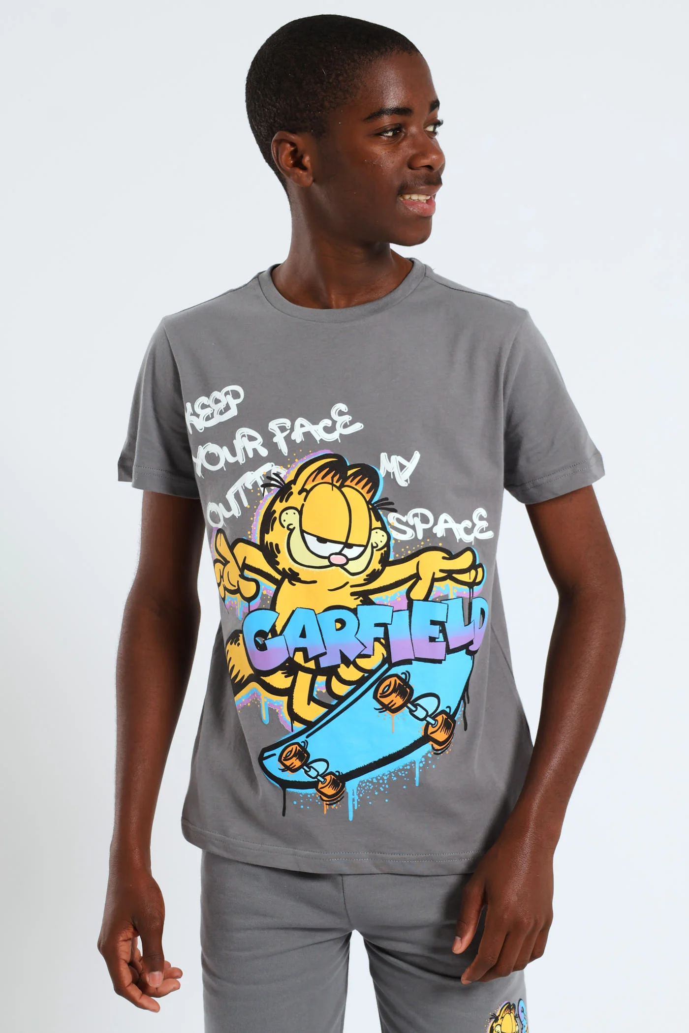 Boys Garfield Print T-Shirt - Charcoal - Image 3