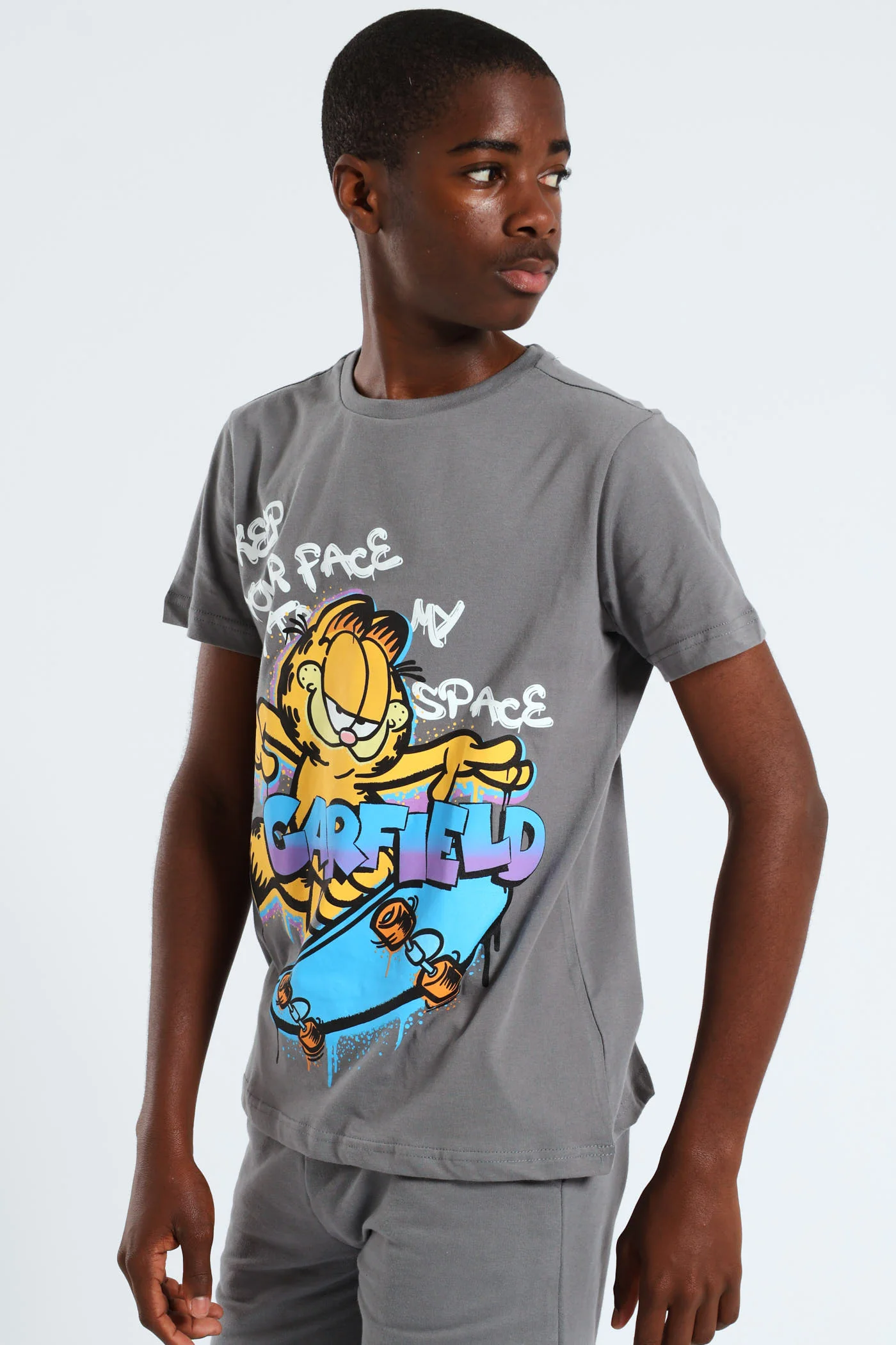 Boys Garfield Print T-Shirt - Charcoal - Image 4