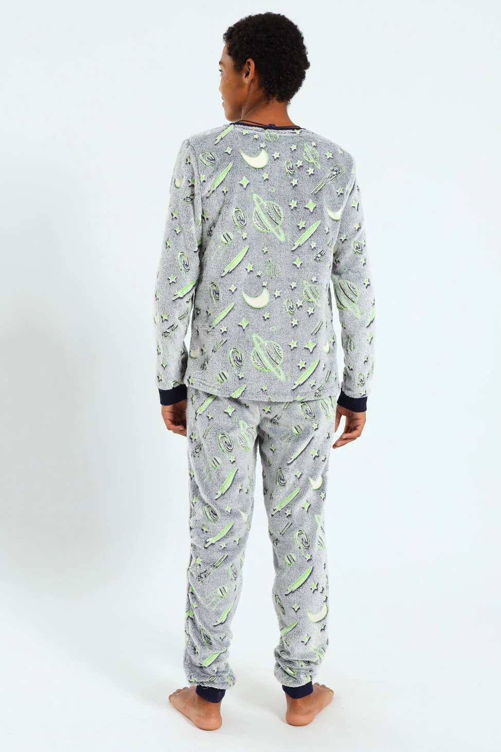 Boys Glow In The Dark Space Long Sleeve Sleep Set - Navy/Grey - Image 4