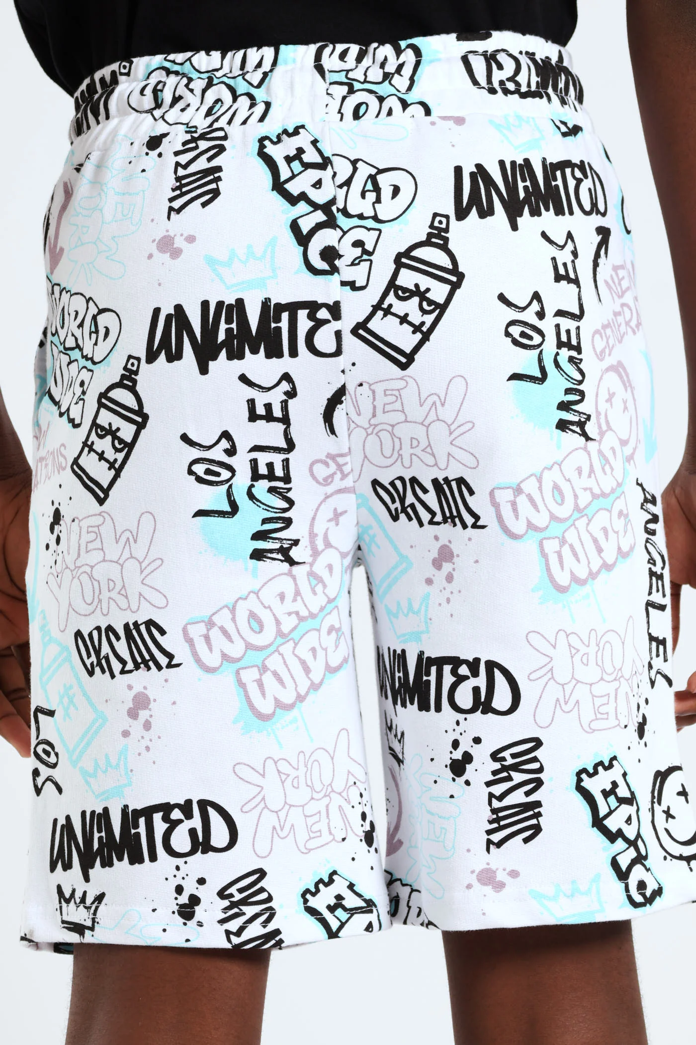 Boys Graffiti Print Fleece Short - White - Image 3