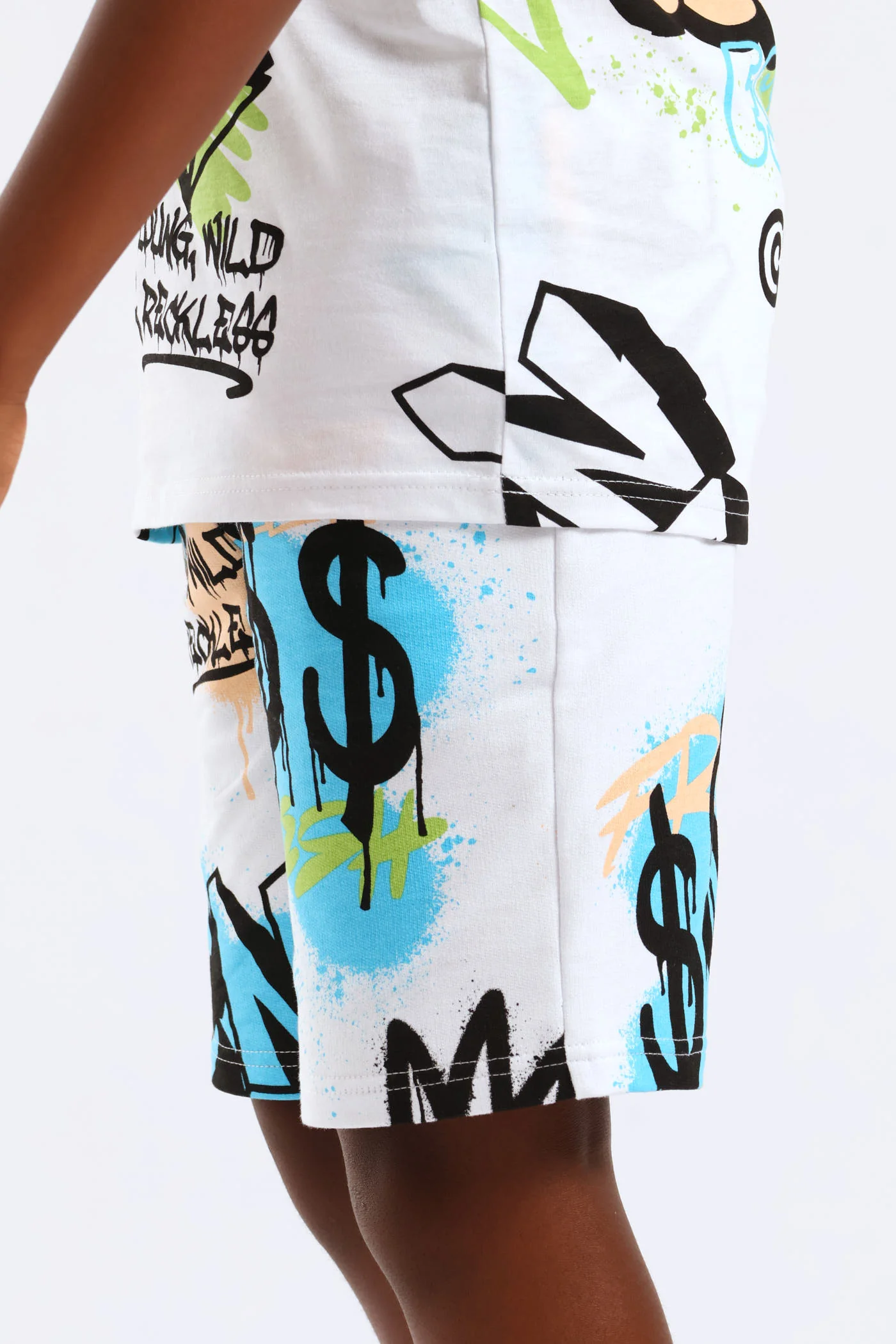 Boys Graffiti Print Fleece Short - White - Image 5