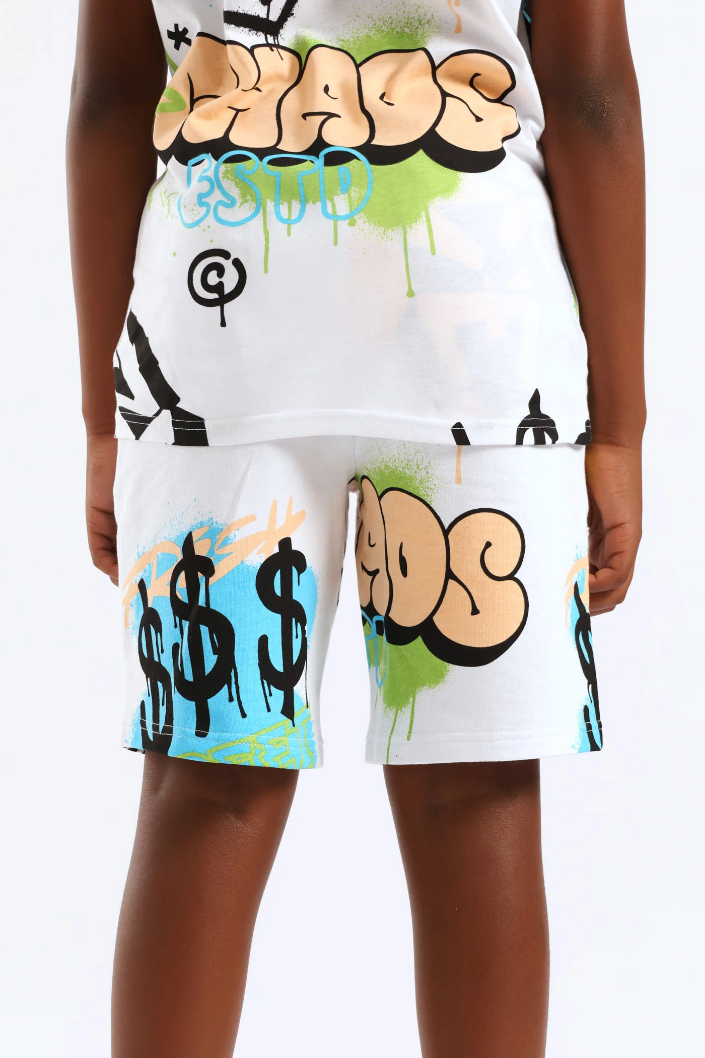 Boys Graffiti Print Fleece Short - White - Image 6