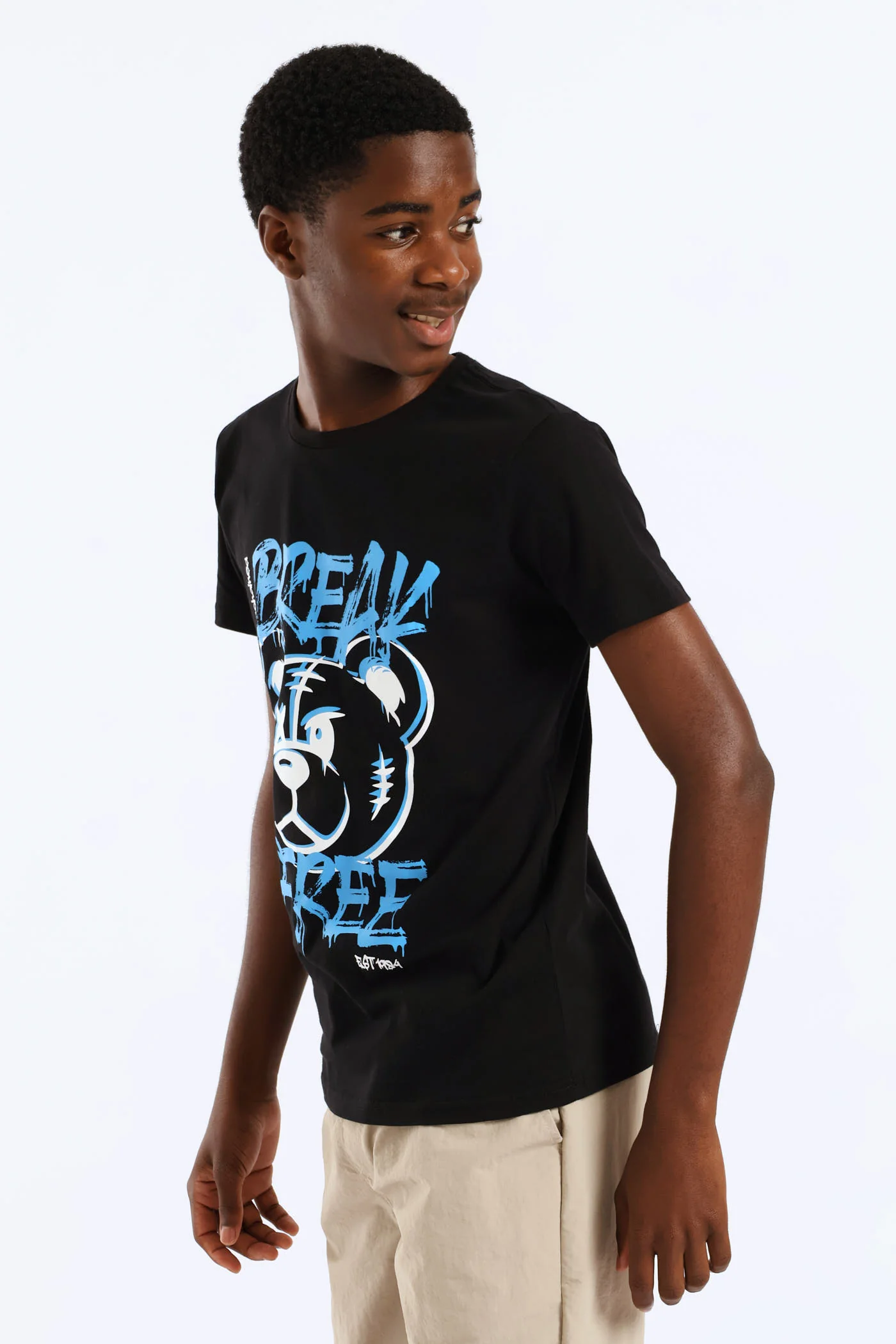 Boys Graffiti Teddy Print Tee - Black - Image 3