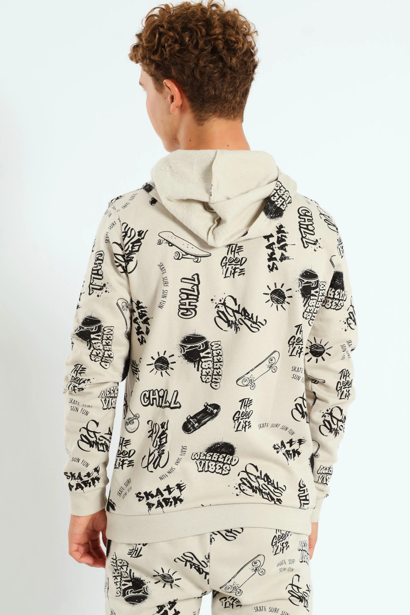Boys Graffiti Print Hoody - Light Stone - Image 4