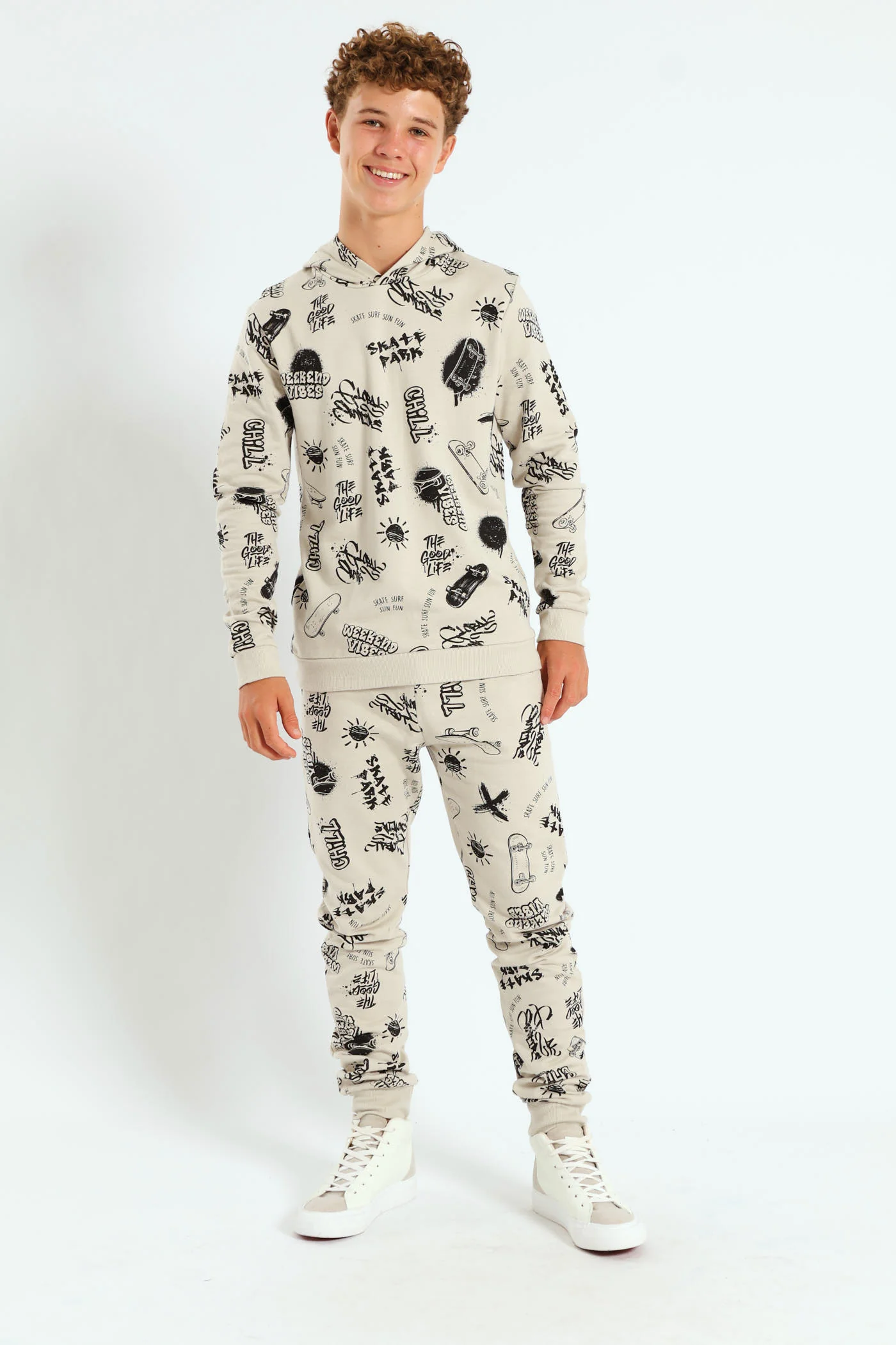 Boys Graffiti Print Jogger - Light Stone - Image 2