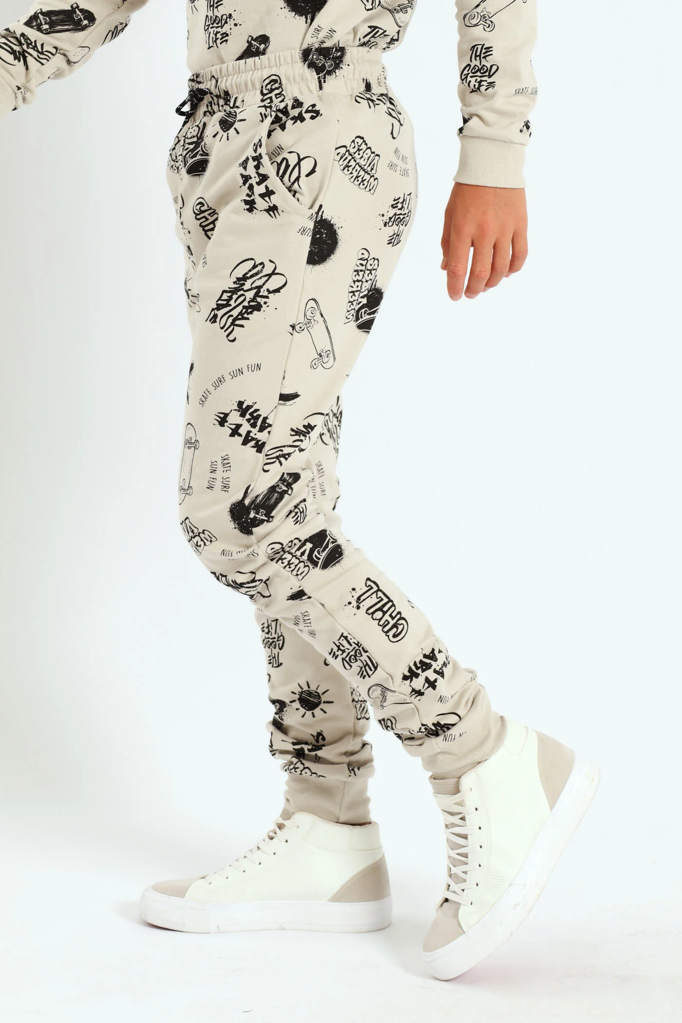 Boys Graffiti Print Jogger - Light Stone - Image 3