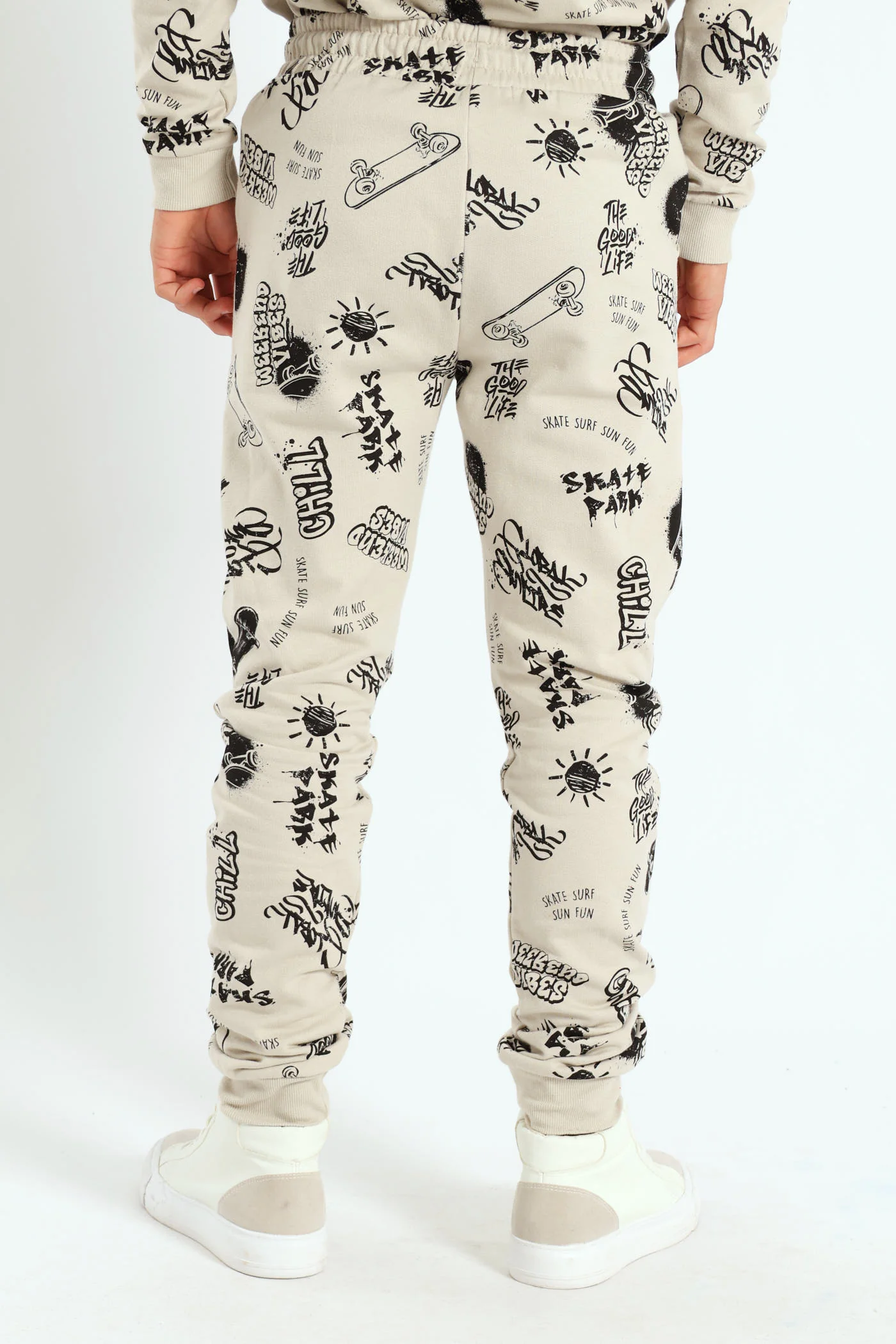 Boys Graffiti Print Jogger - Light Stone - Image 4