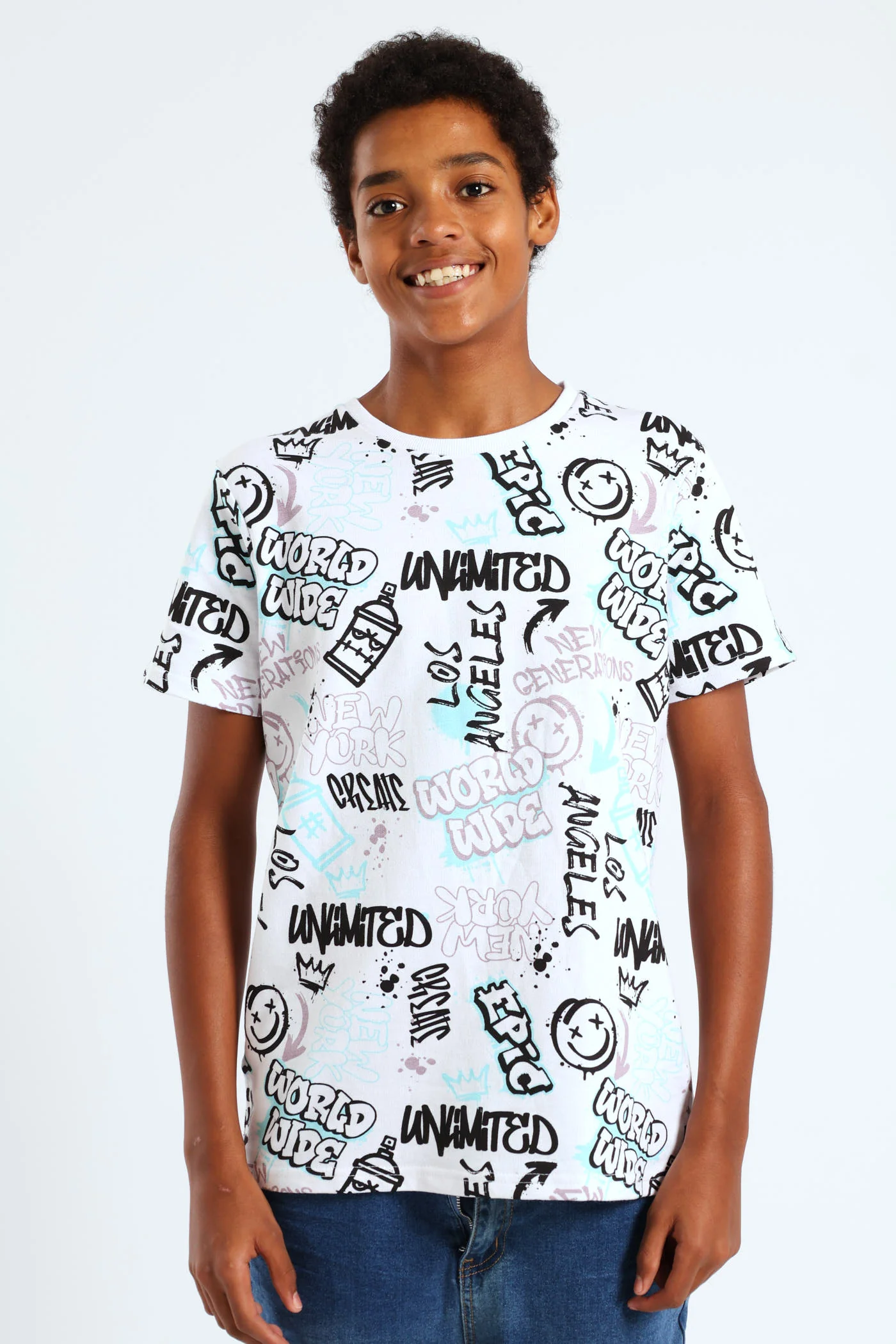 Boys Grafitti Print Fleece Tee - White - Image 3