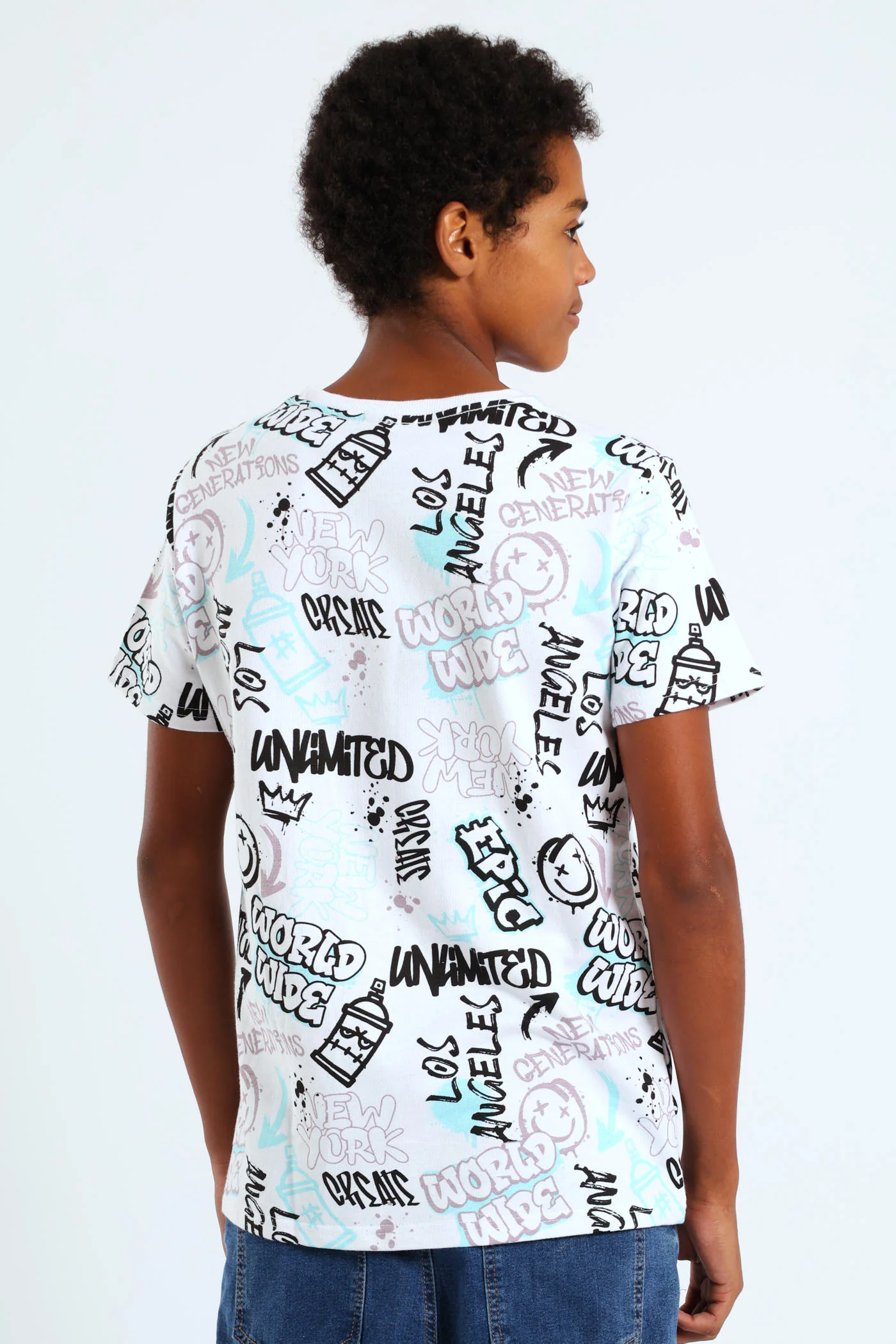Boys Grafitti Print Fleece Tee - White - Image 4