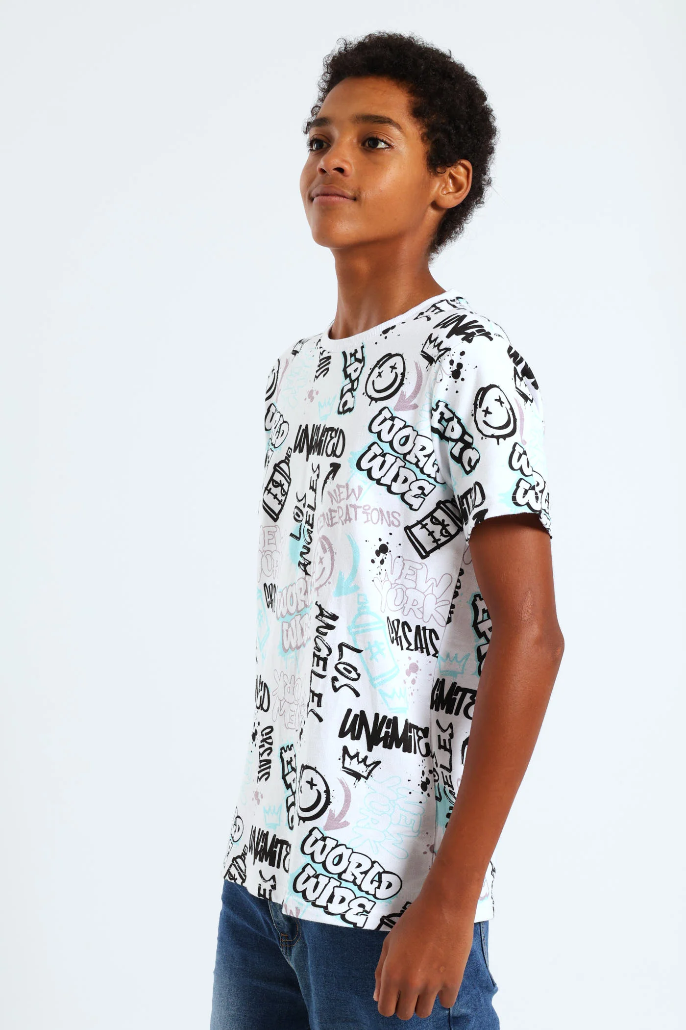 Boys Grafitti Print Fleece Tee - White - Image 5