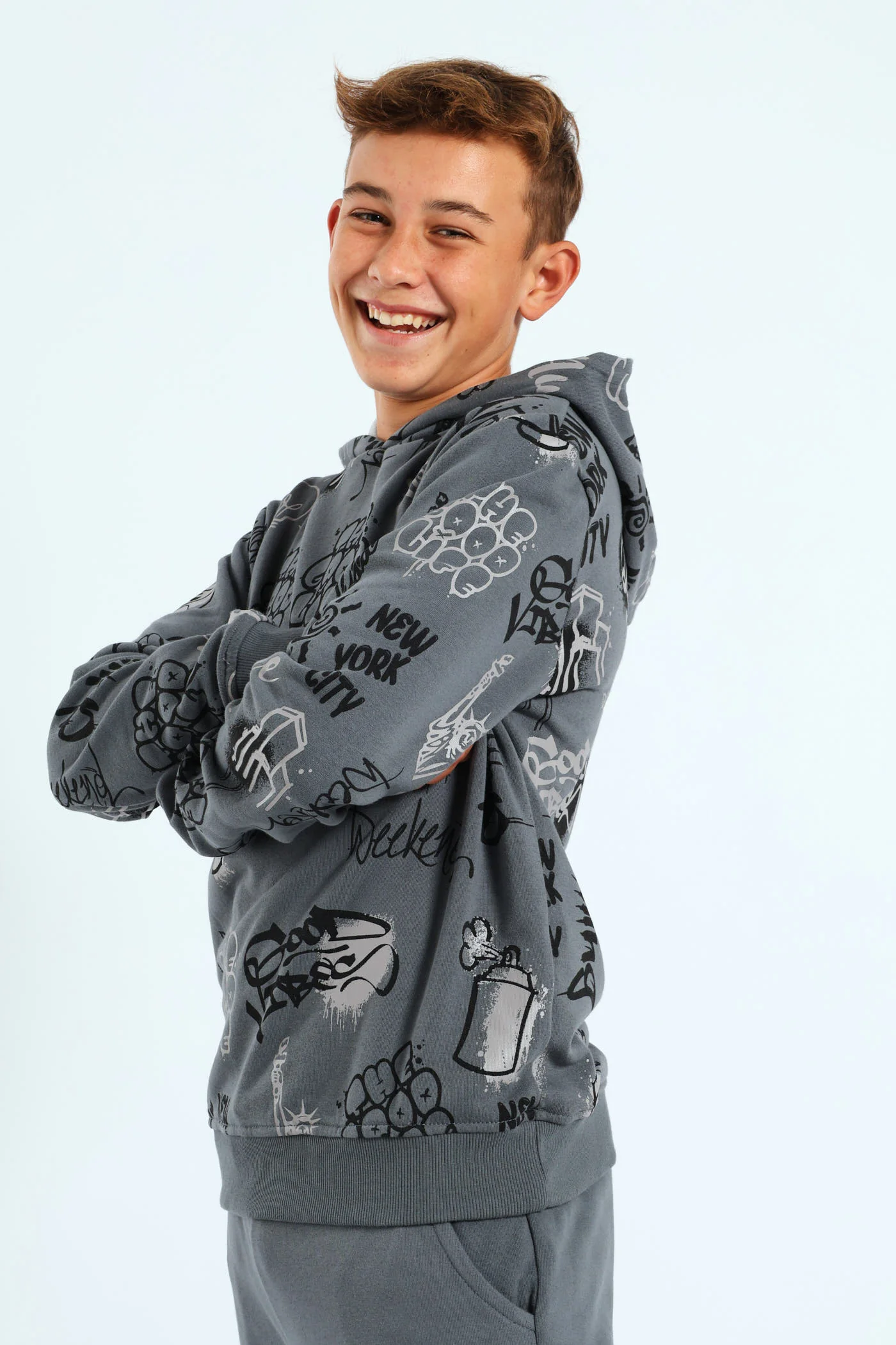 Boys Graffiti Print Hoody - Charcoal - Image 2