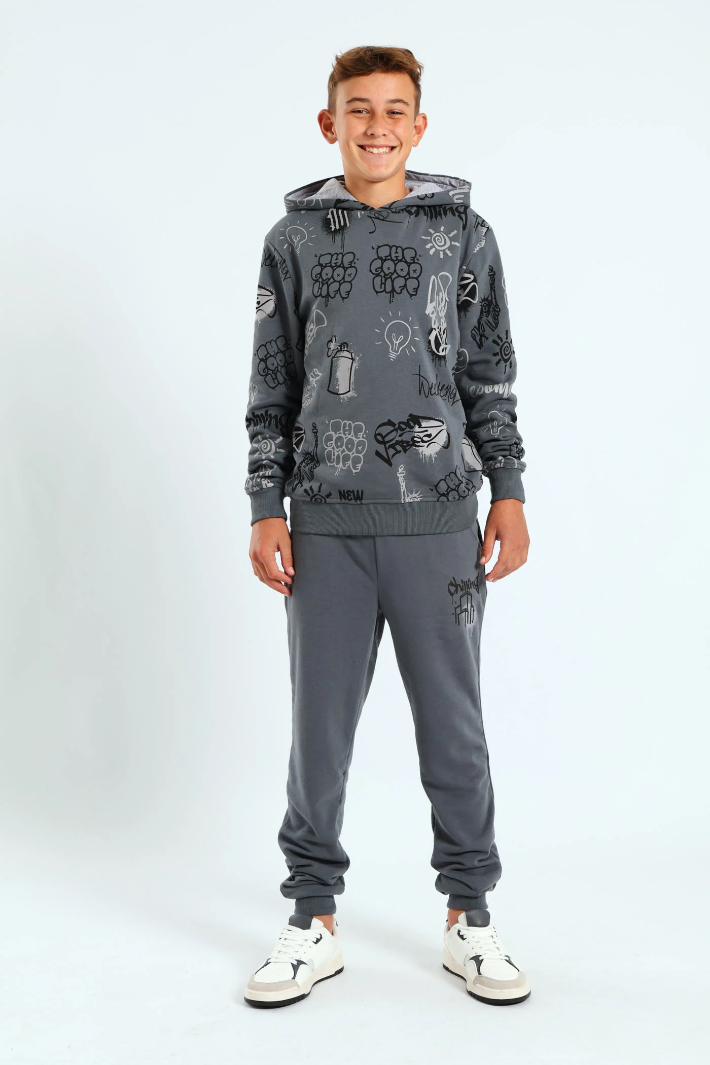 Boys Graffiti Print Hoody - Charcoal - Image 4
