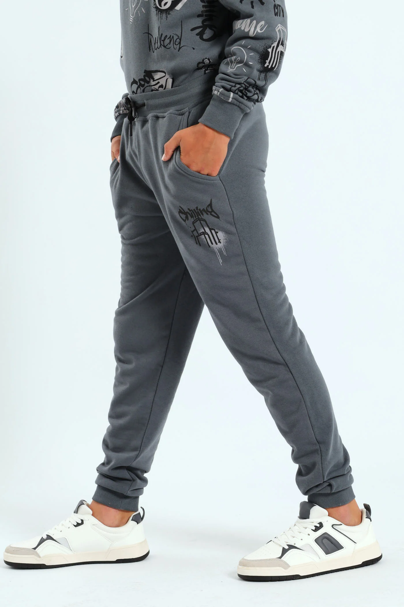 Boys Graffiti Print Jogger - Charcoal - Image 3