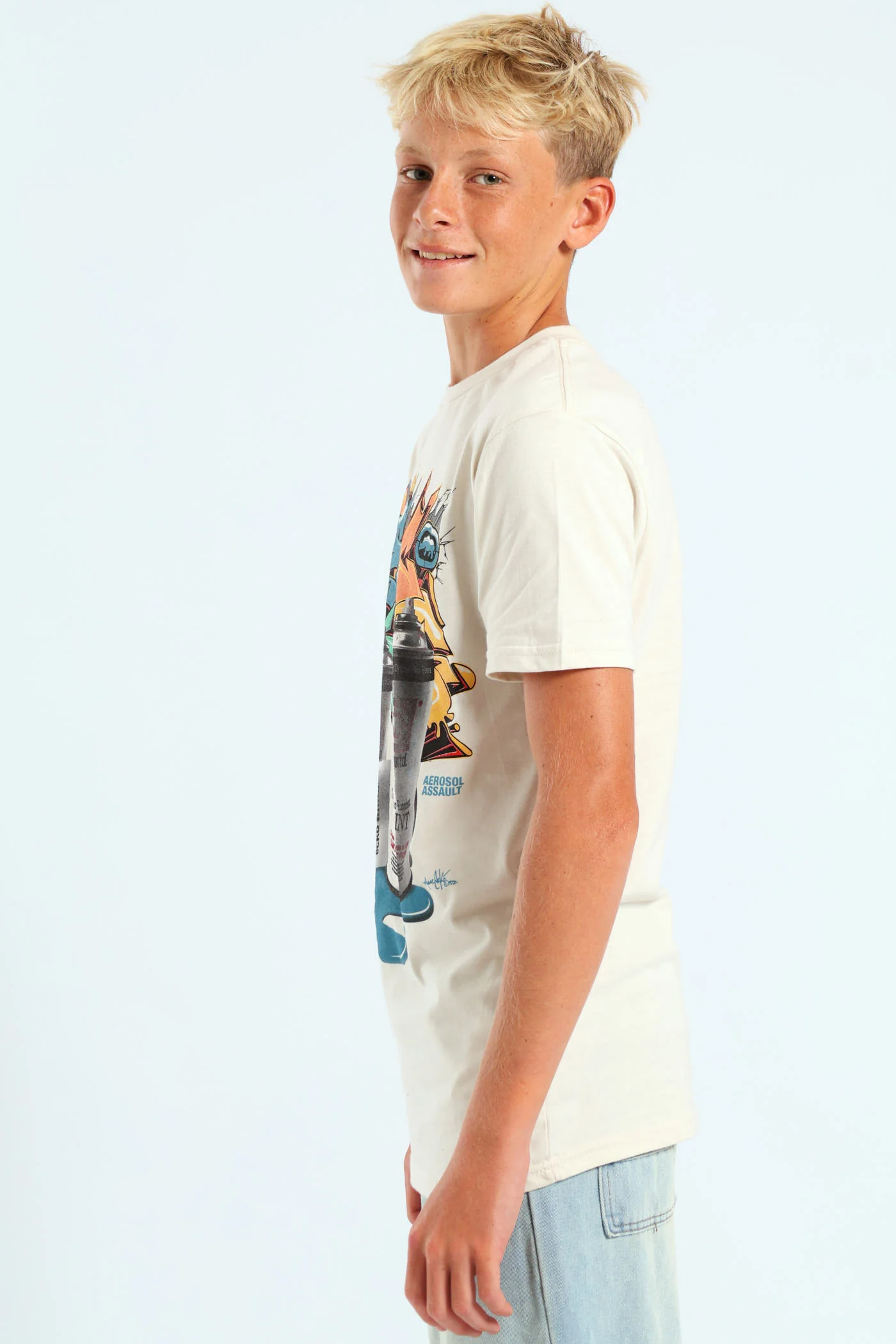 Boys Graffiti Print Tee - White - Image 2
