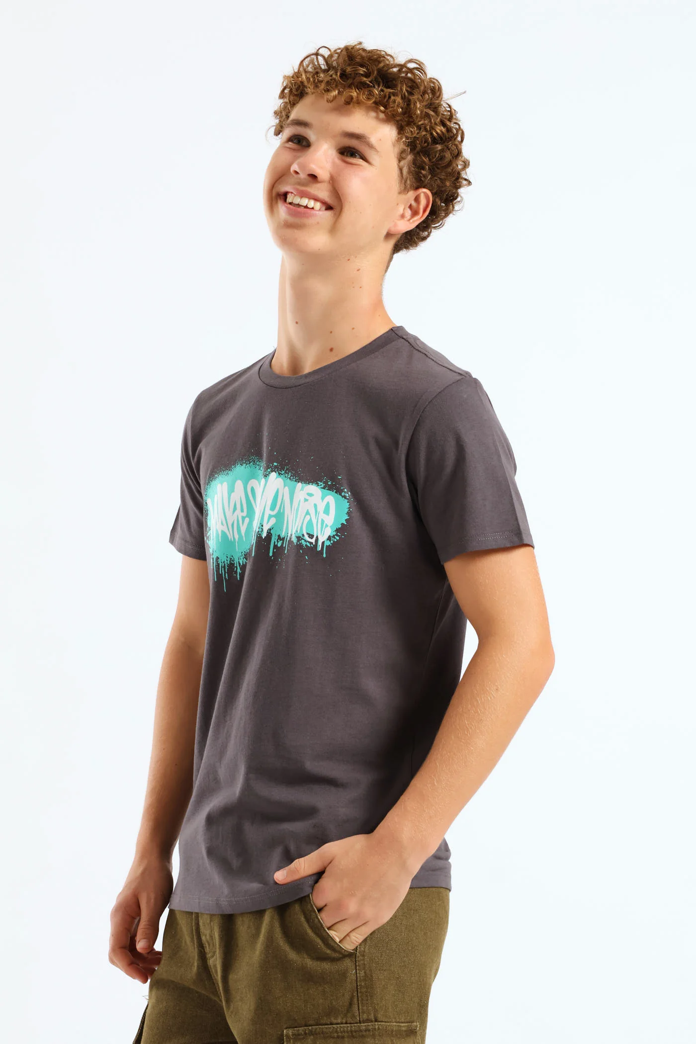 Boys Grafitti Printed Tee - Charcoal - Image 2
