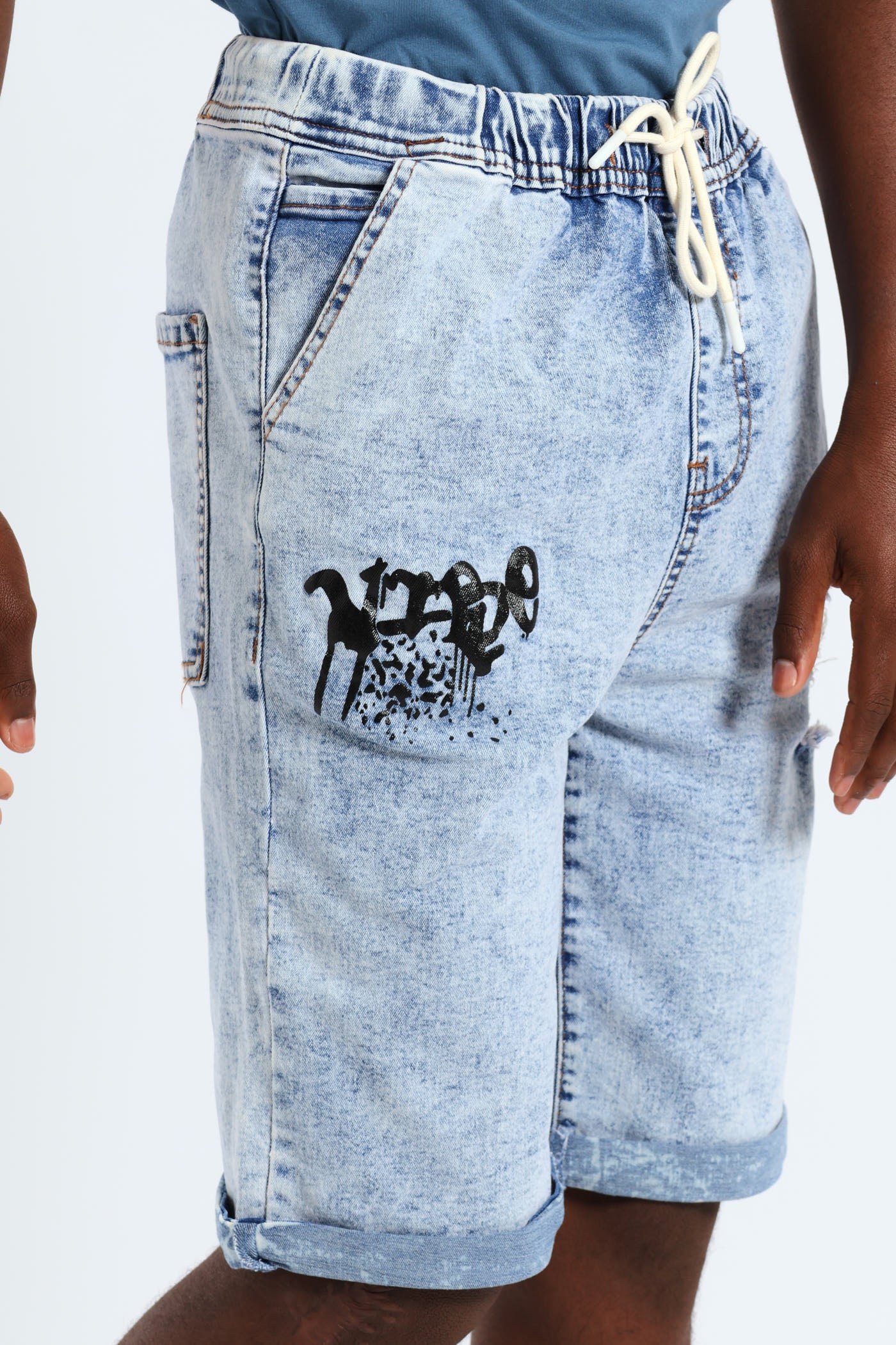 Boys Grafitti Pull On Short - Light Acid Wash - Image 2