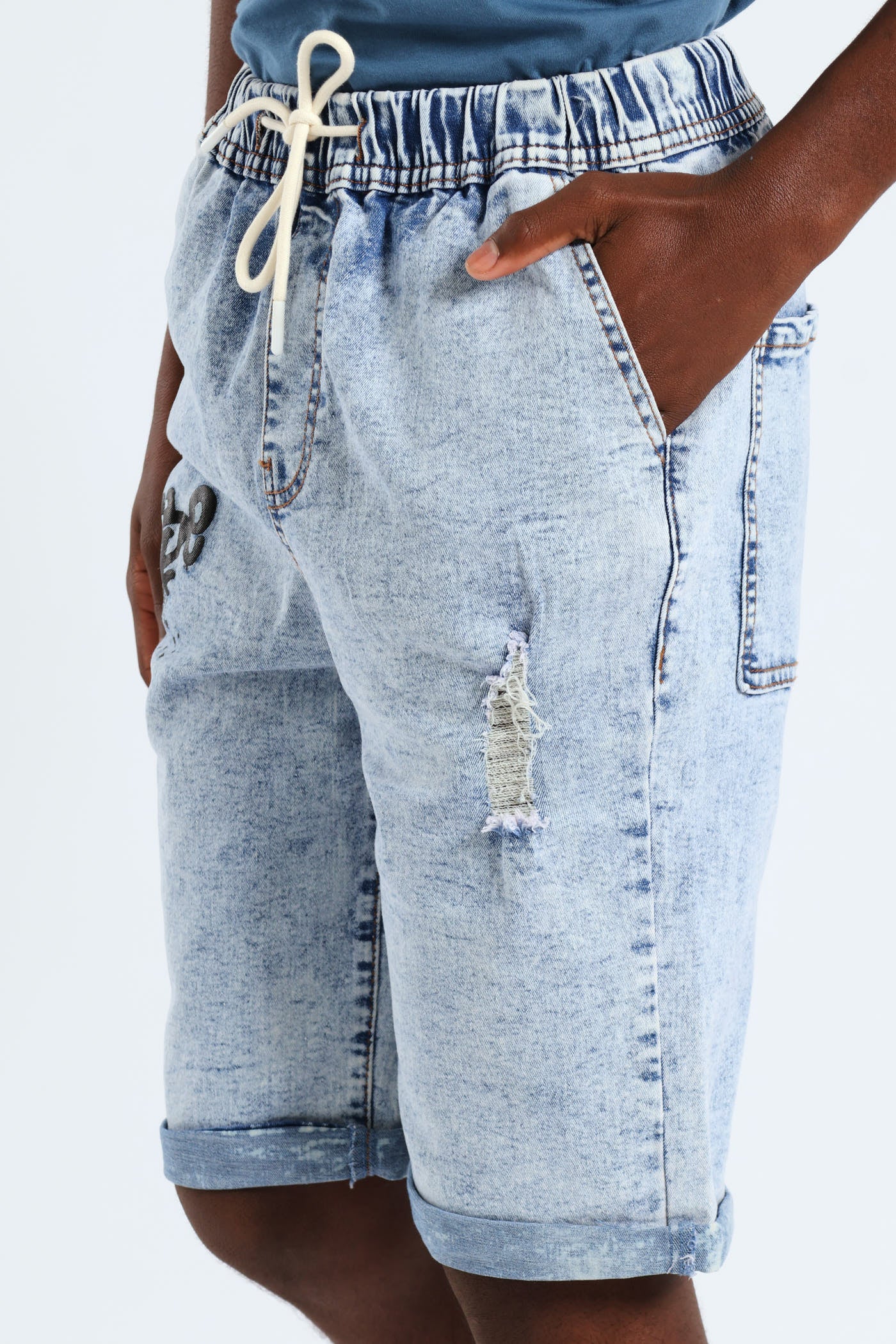 Boys Grafitti Pull On Short - Light Acid Wash - Image 3