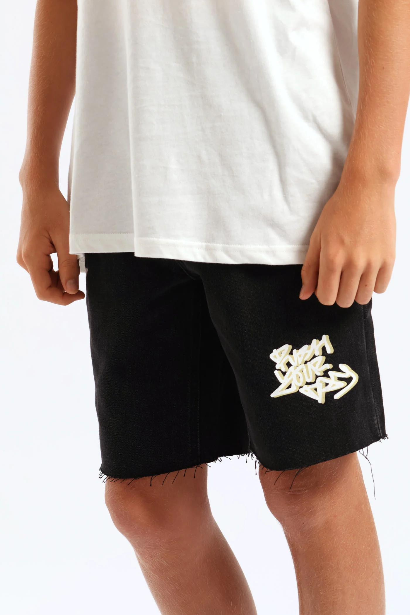 Boys Graffiti Rip Repair Denim Short - Black - Image 3