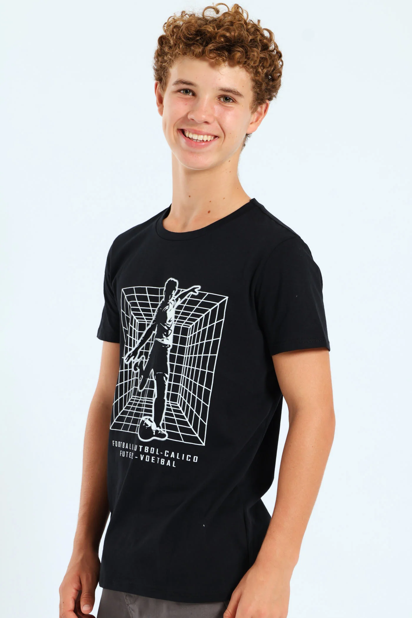 Boys Grid Basketball Print Tee - Black - Image 3