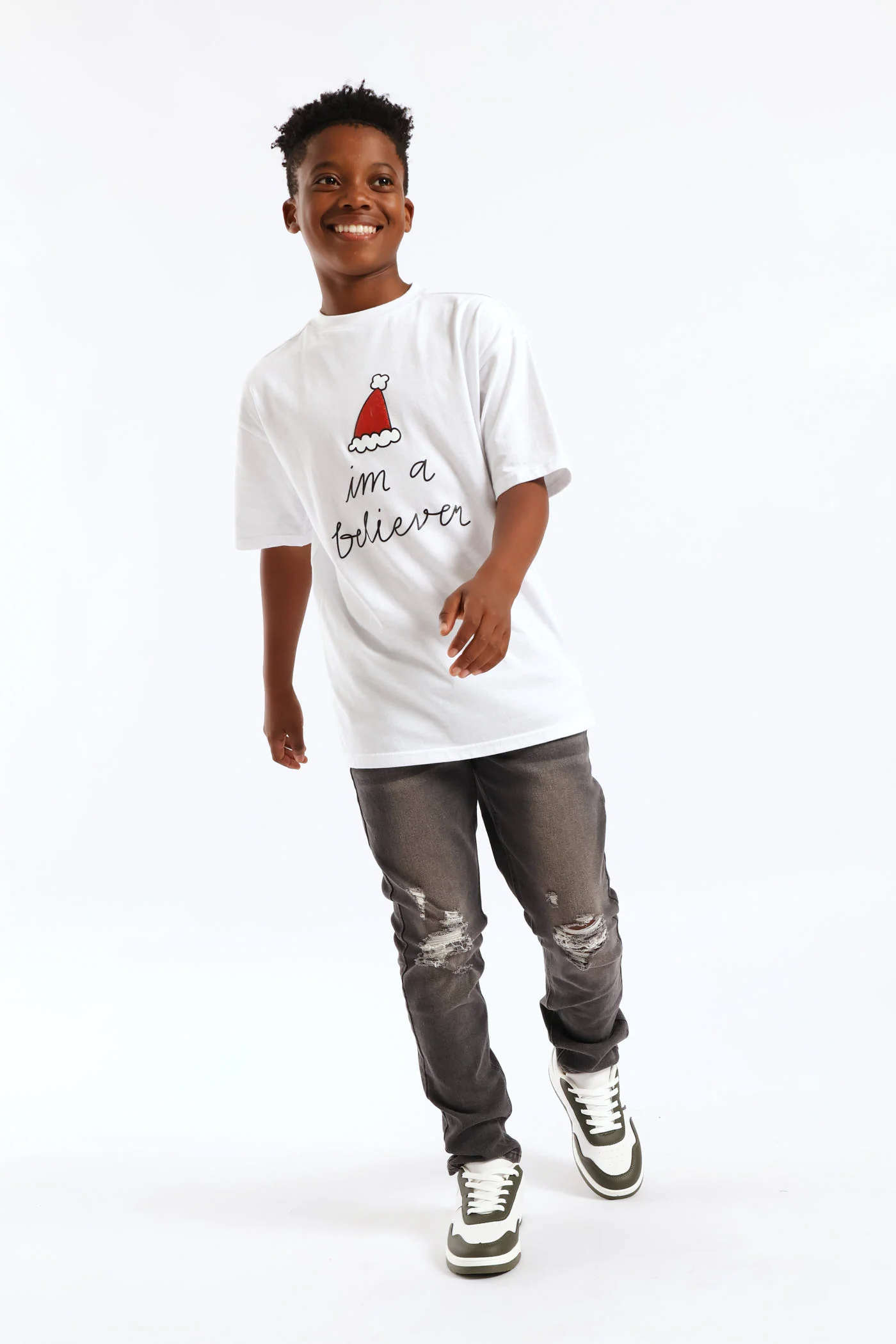Boys High Density Believer Christmas Tee - White - Image 5