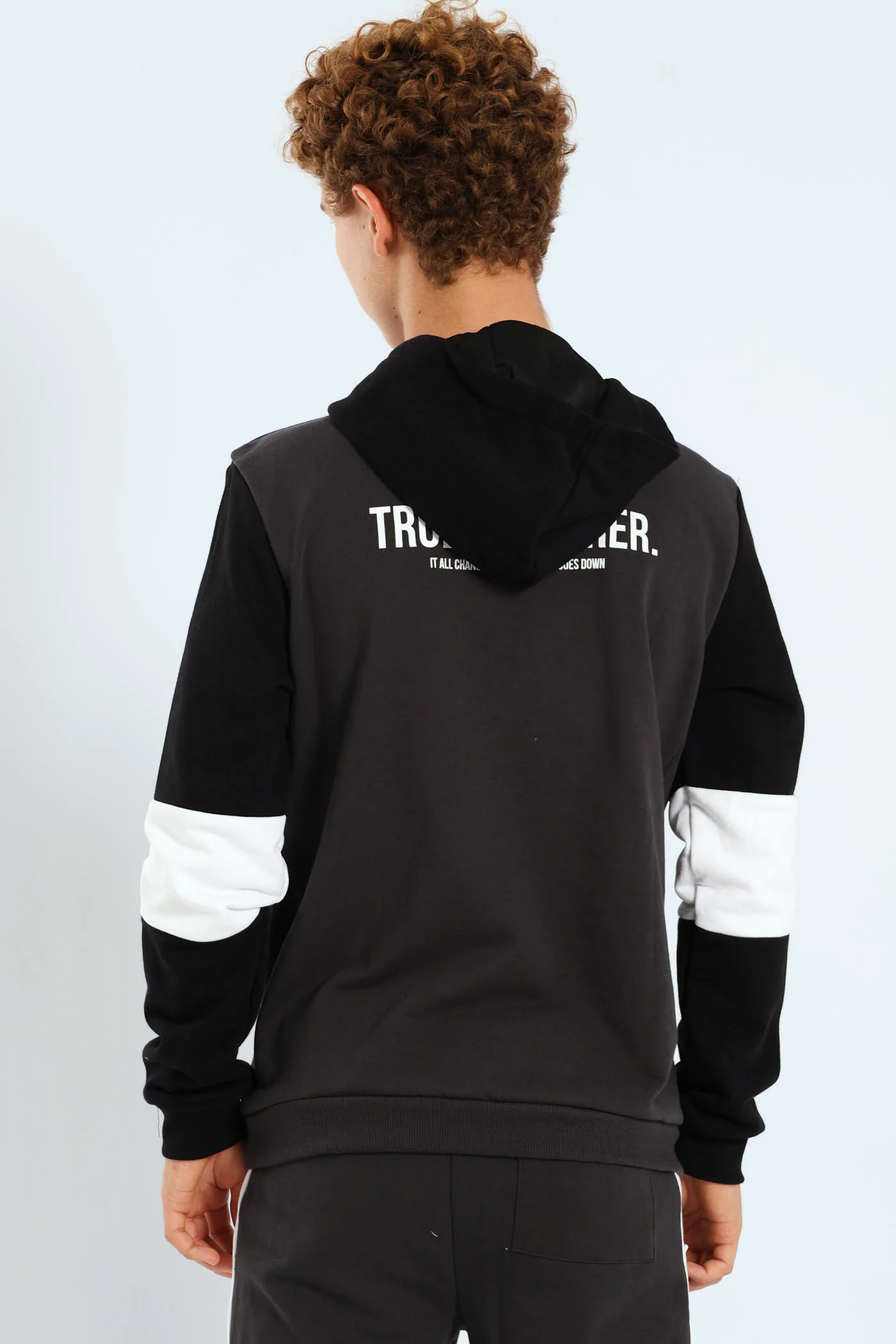 Boys Inset Back Print Hoody - Charcoal - Image 3