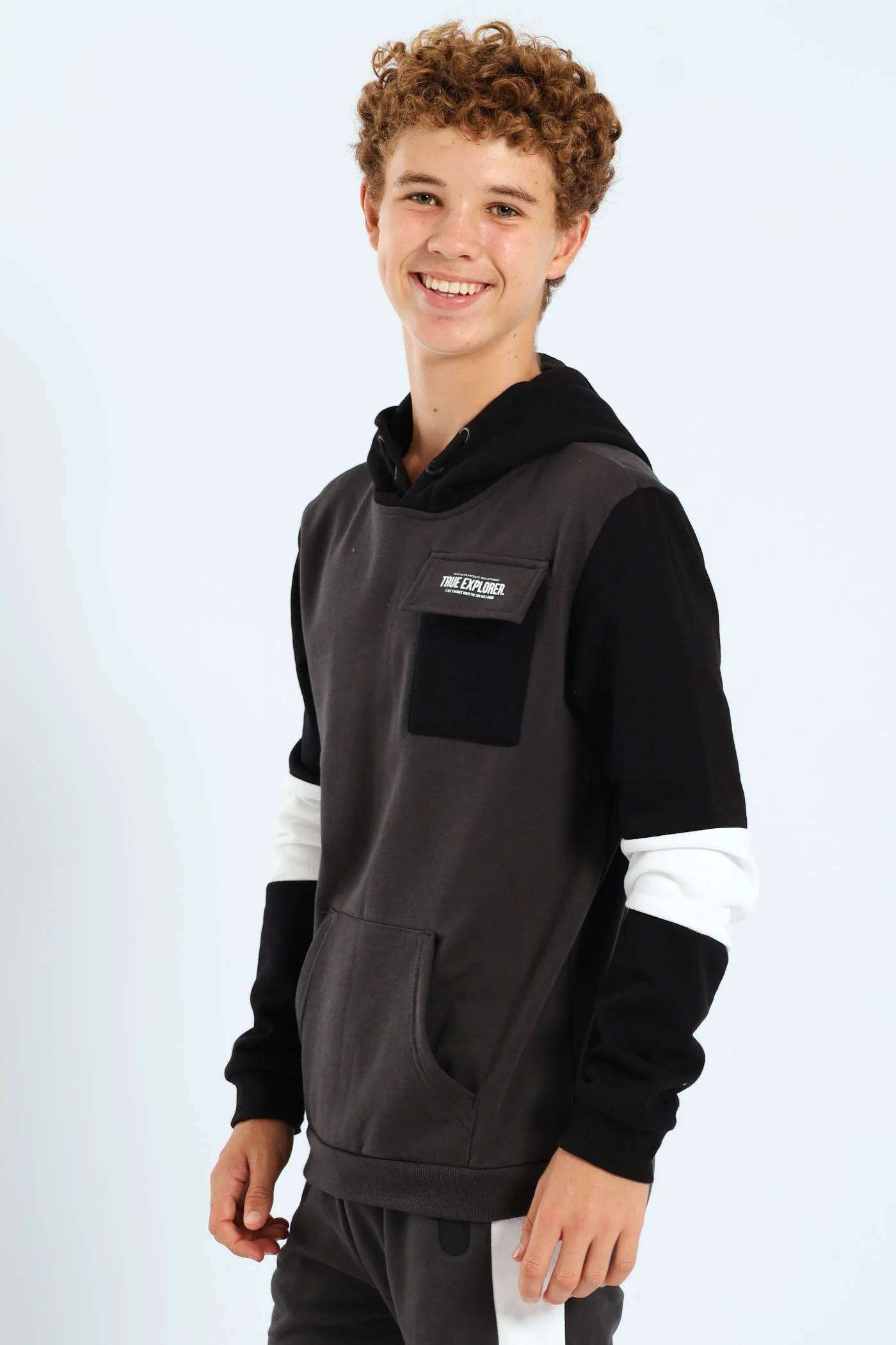 Boys Inset Back Print Hoody - Charcoal - Image 4