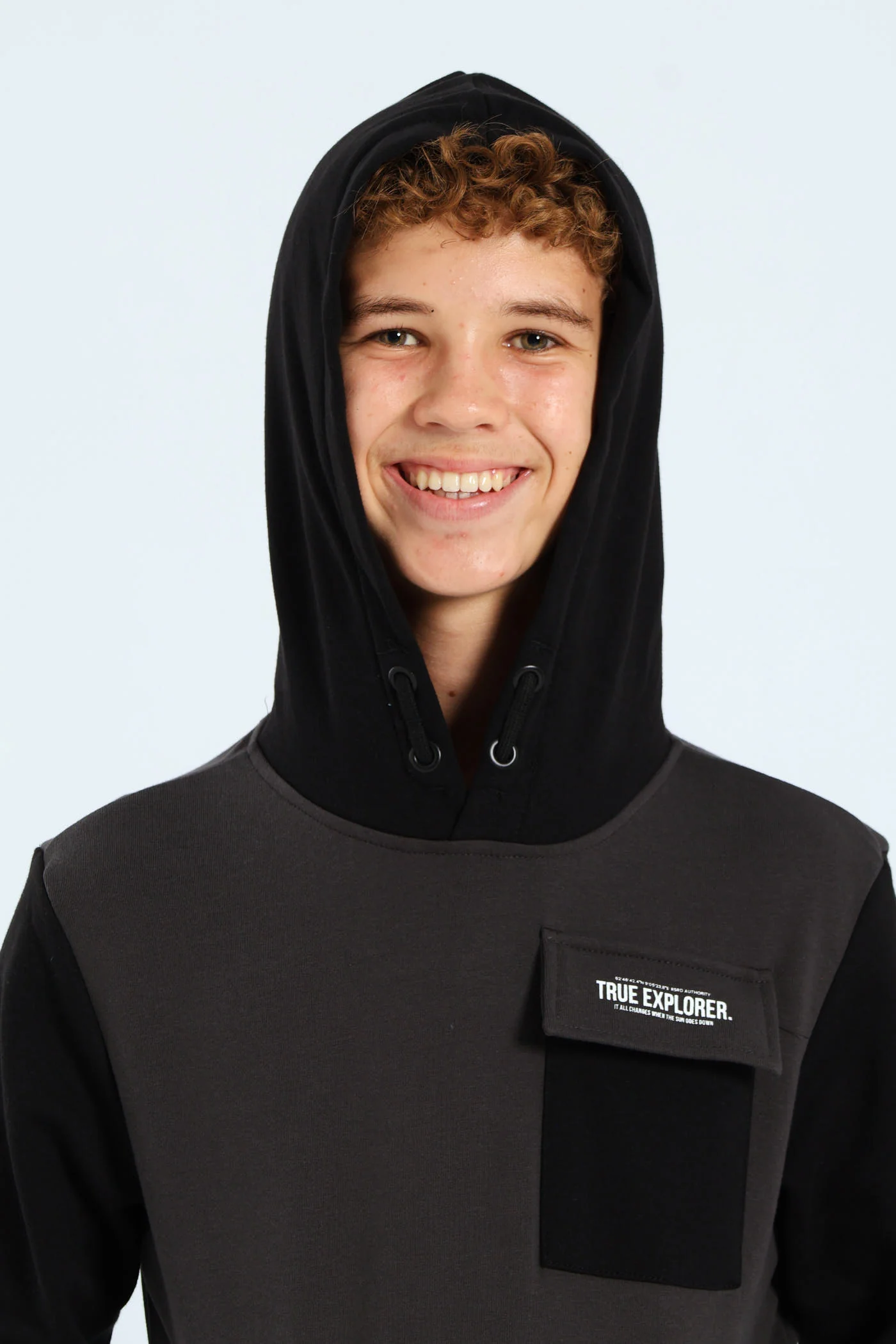 Boys Inset Back Print Hoody - Charcoal - Image 6